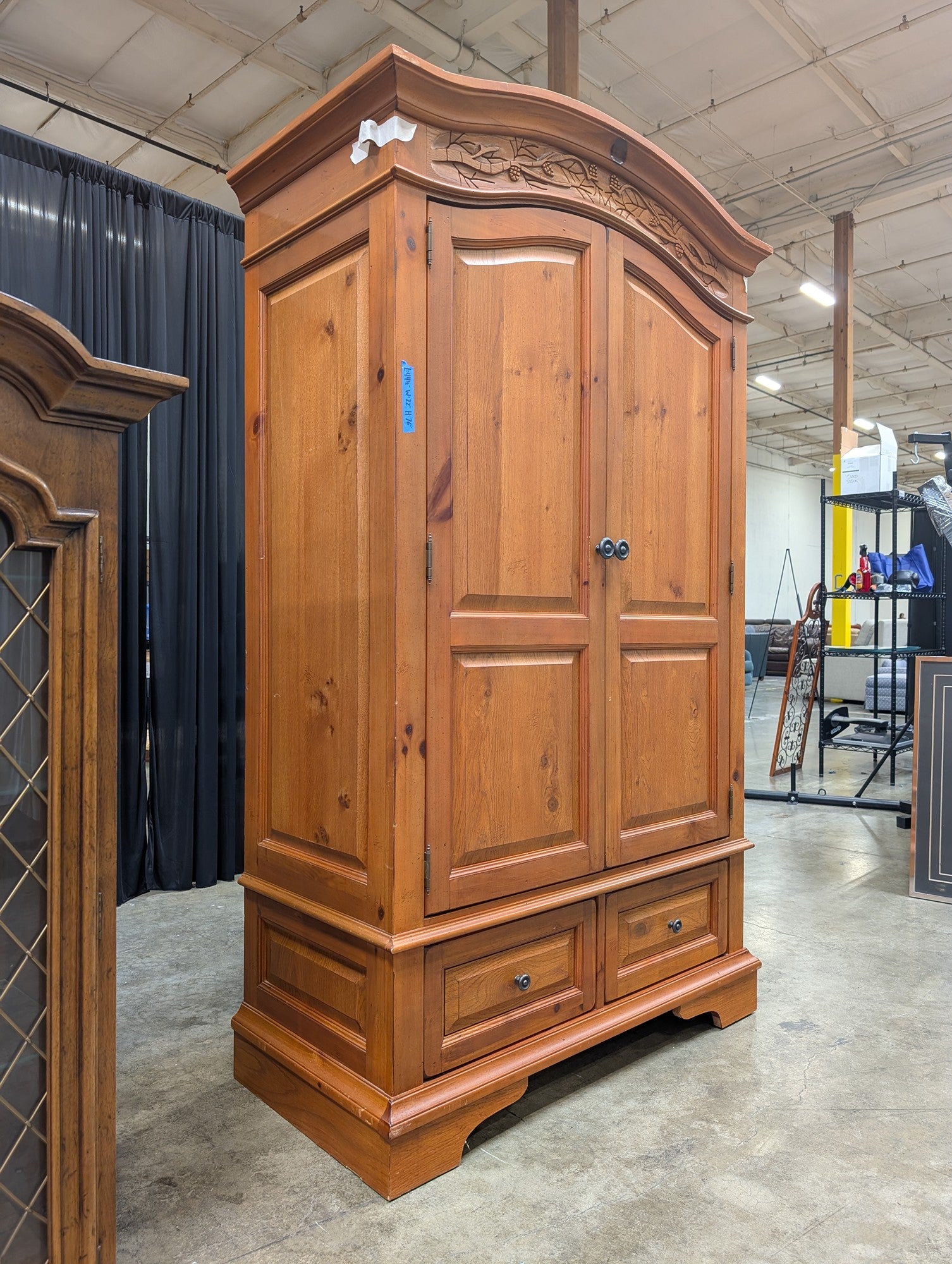 Broyhill Continental Tapestry Carved Wood Armoire with Two Drawers