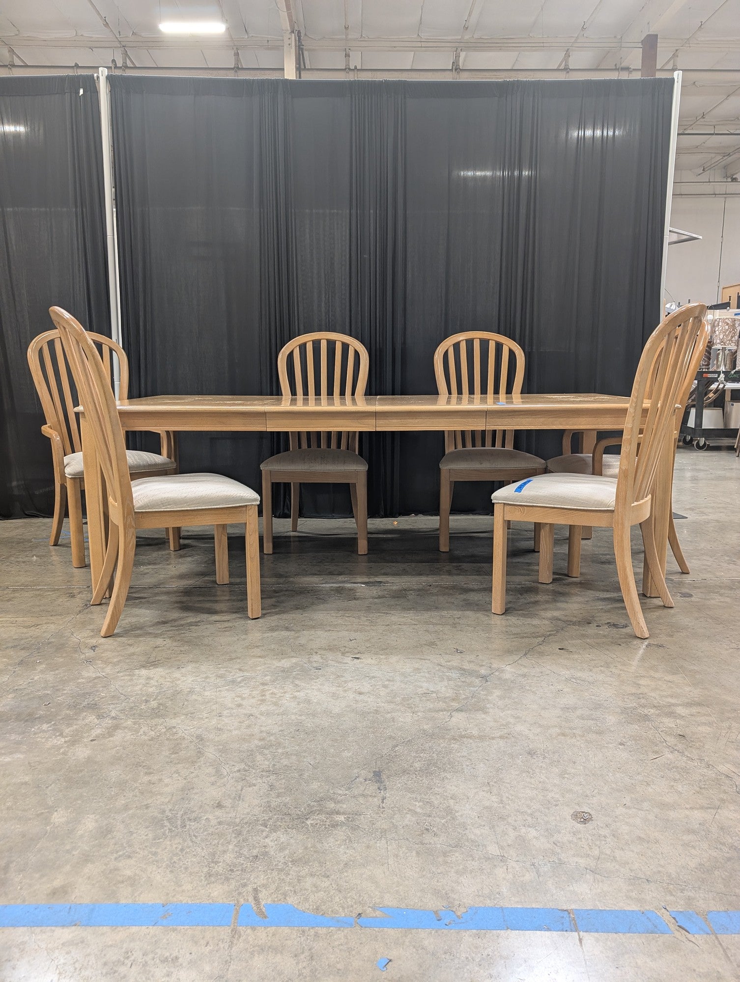 Light Oak Six-Chair Dining Table with Leaf