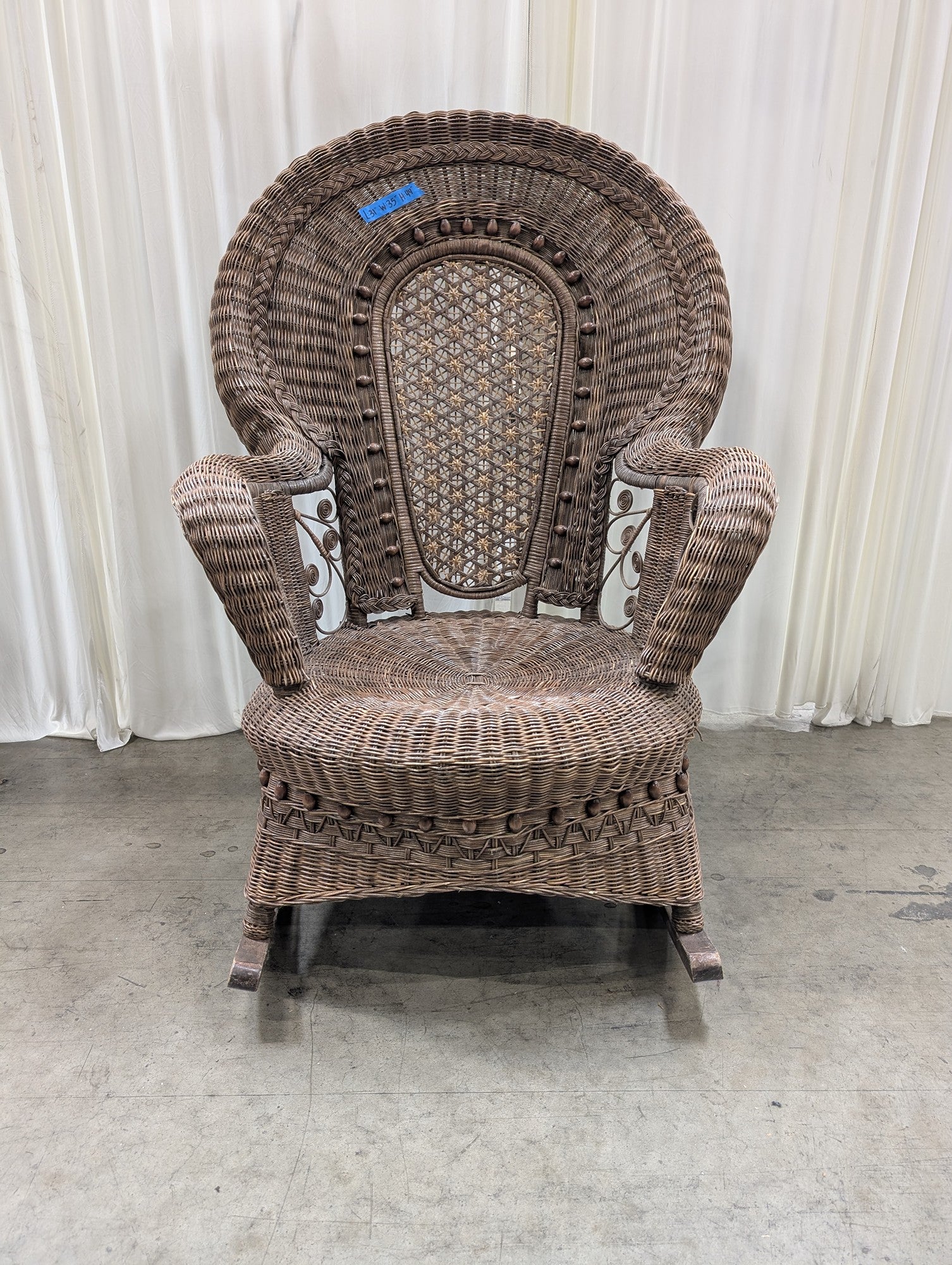 Vintage Peacock High-Back Rocking Chair in Wicker
