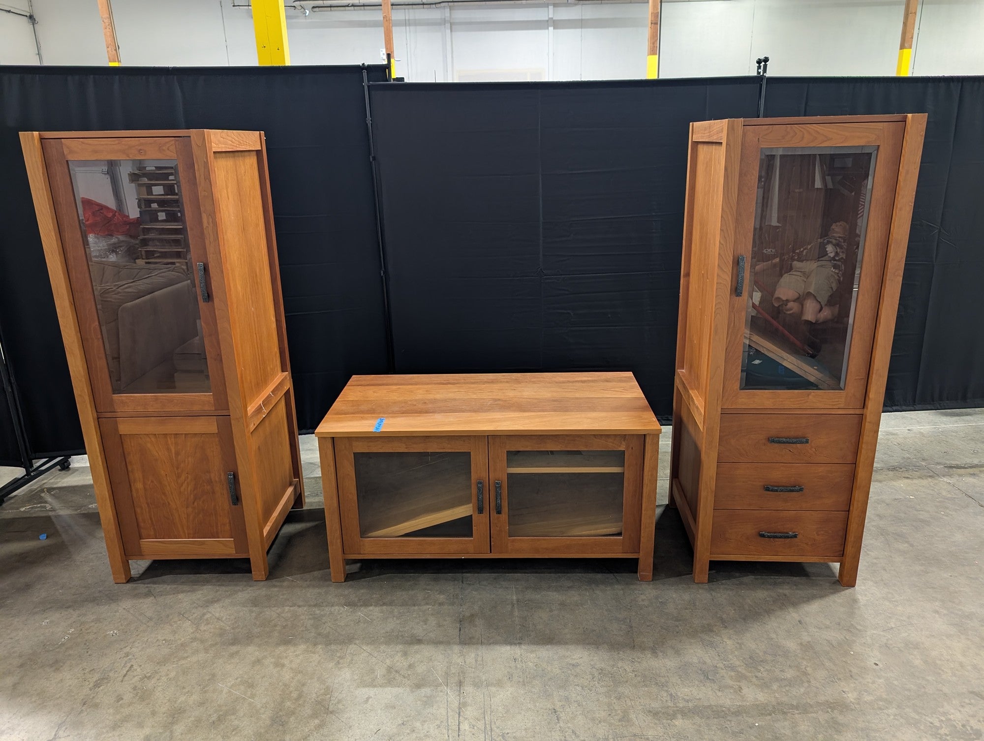 Cherry Toned Wood Entertainment Center with Glass Doors