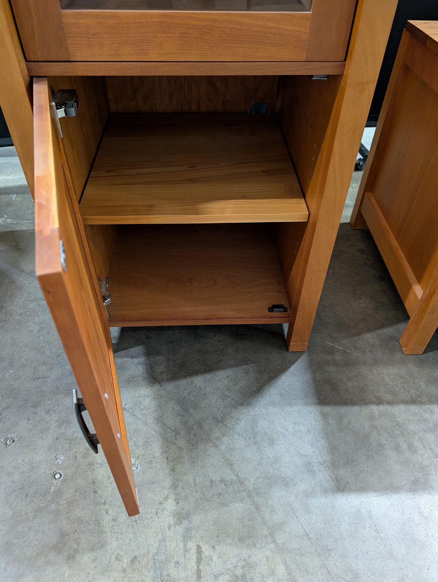 Cherry Toned Wood Entertainment Center with Glass Doors