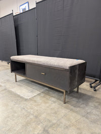 West Bros Furniture Dark Wood Storage Bench with Upholstered Top