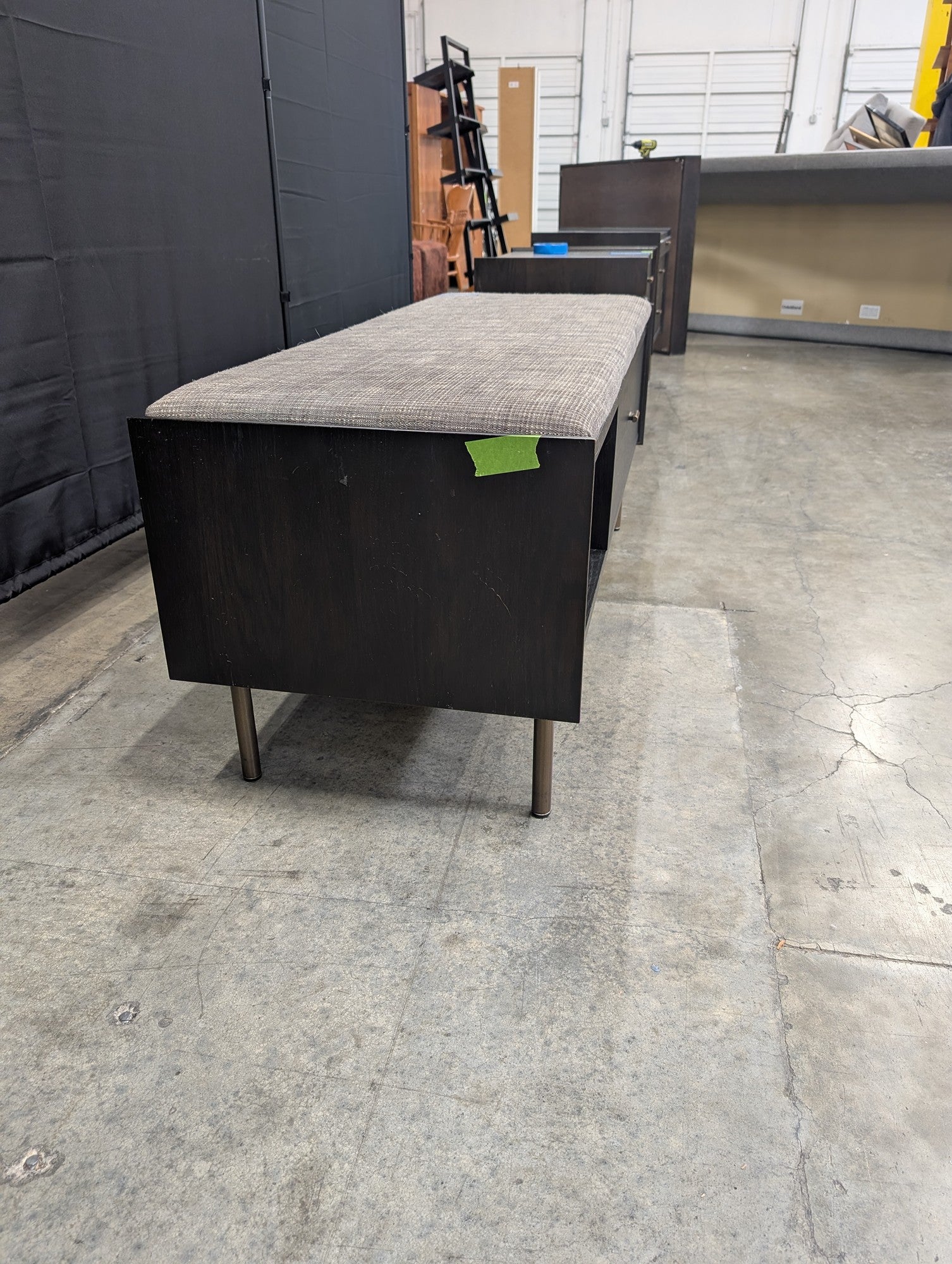 West Bros Furniture Dark Wood Storage Bench with Upholstered Top