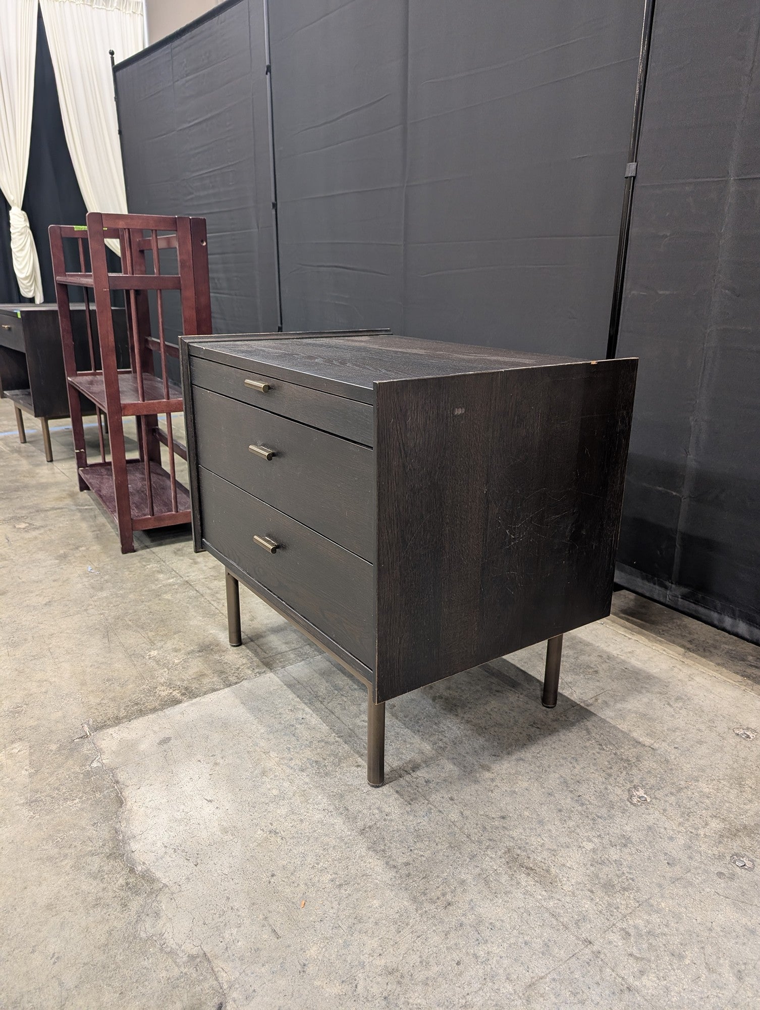 West Bros Dark Wood Three-Drawer Nightstand