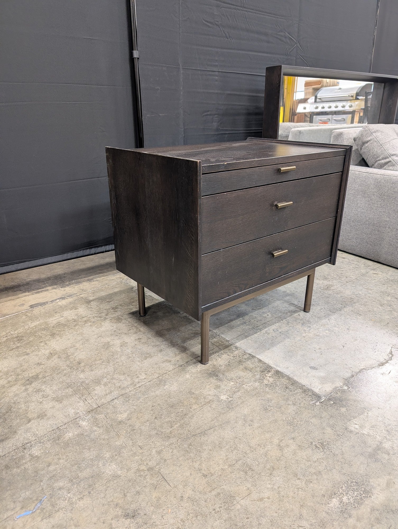 West Bros Dark Wood Three-Drawer Nightstand