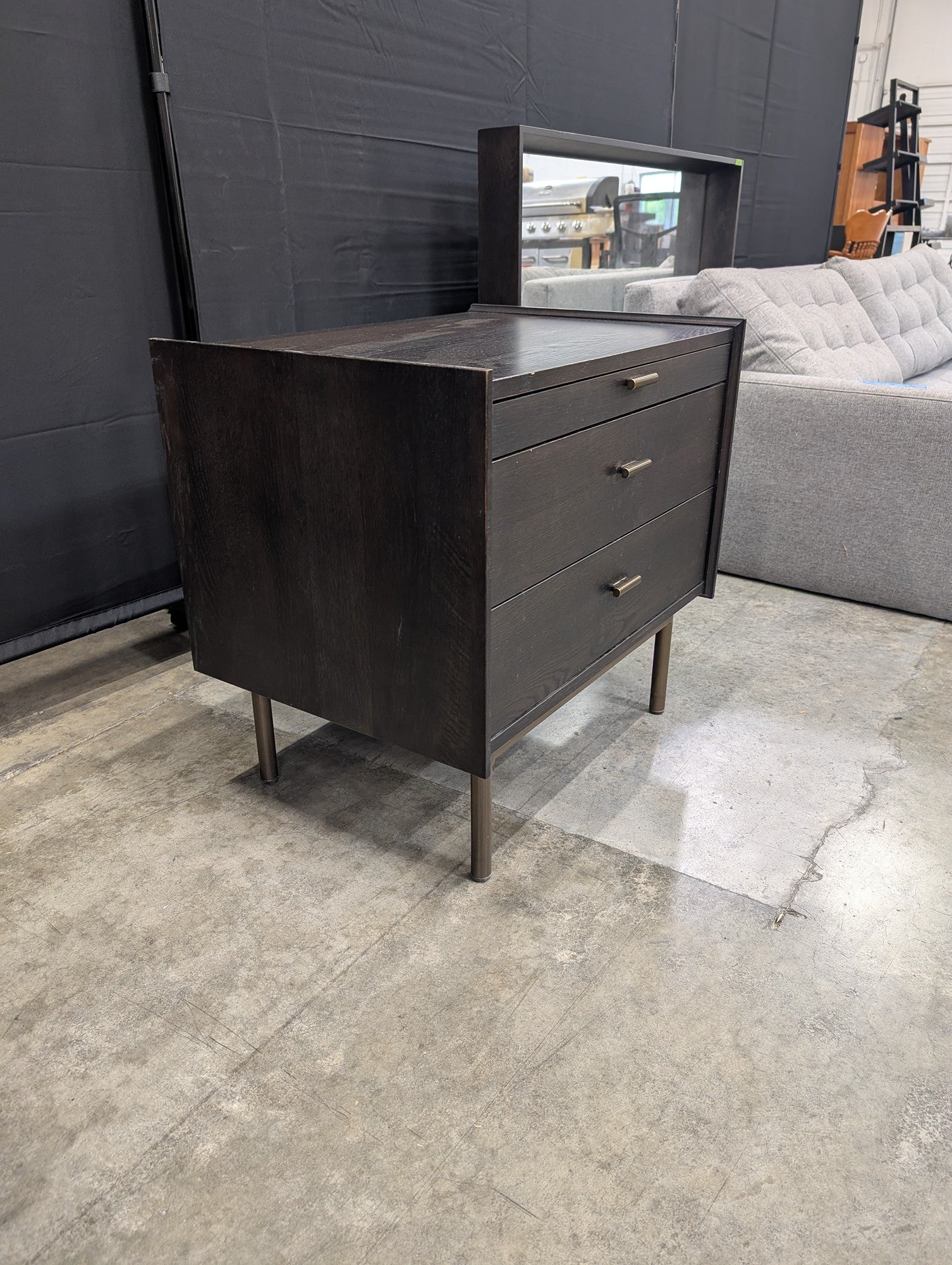 West Bros Dark Wood Three-Drawer Nightstand