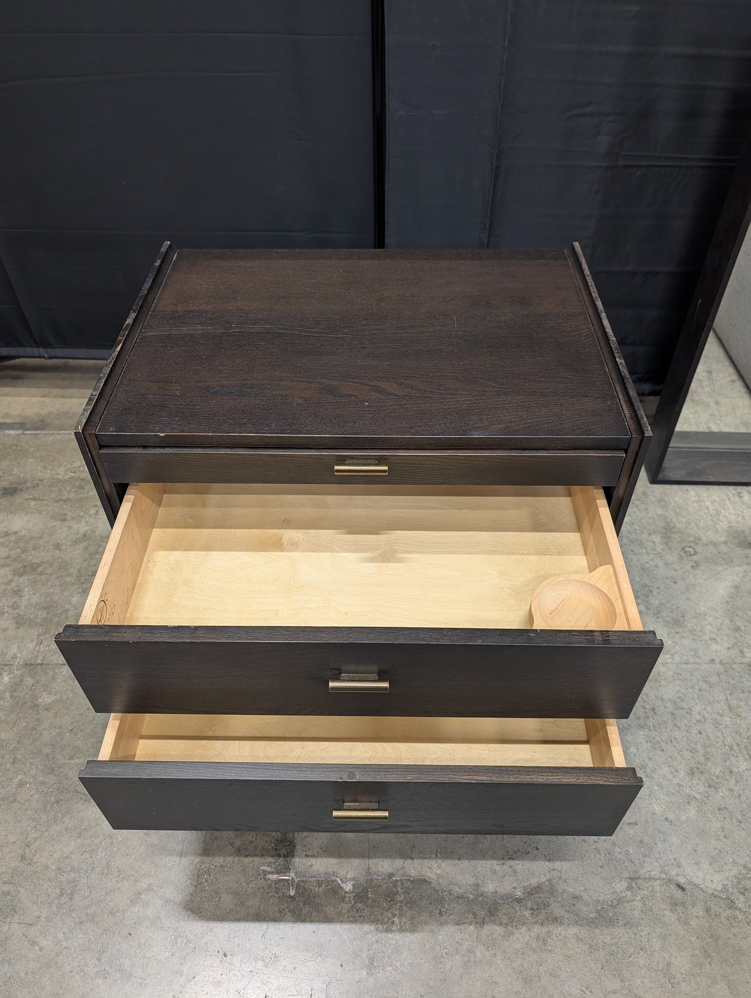 West Bros Dark Wood Three-Drawer Nightstand