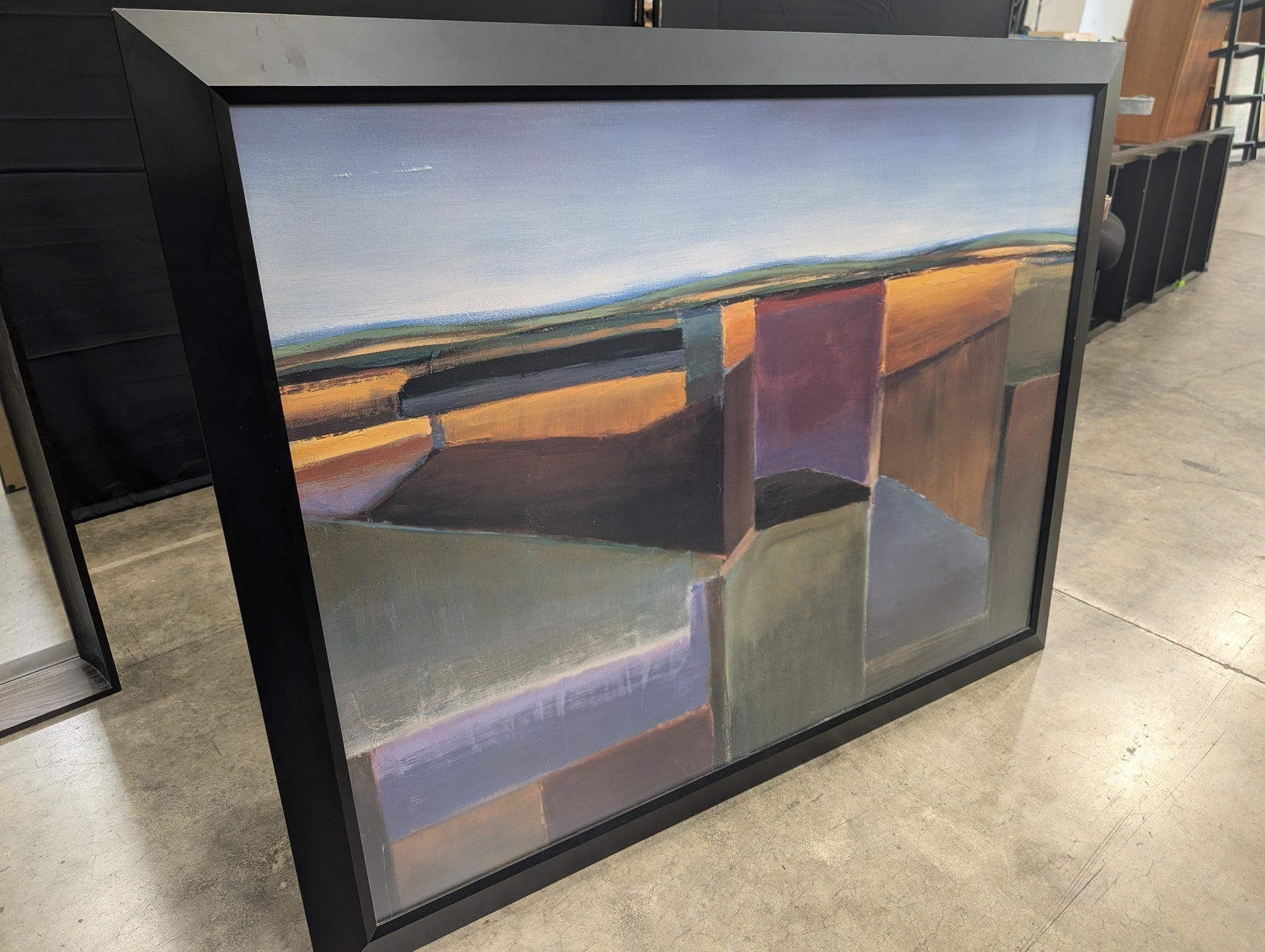 Abstract Geometric Landscape Painting in a Black Frame