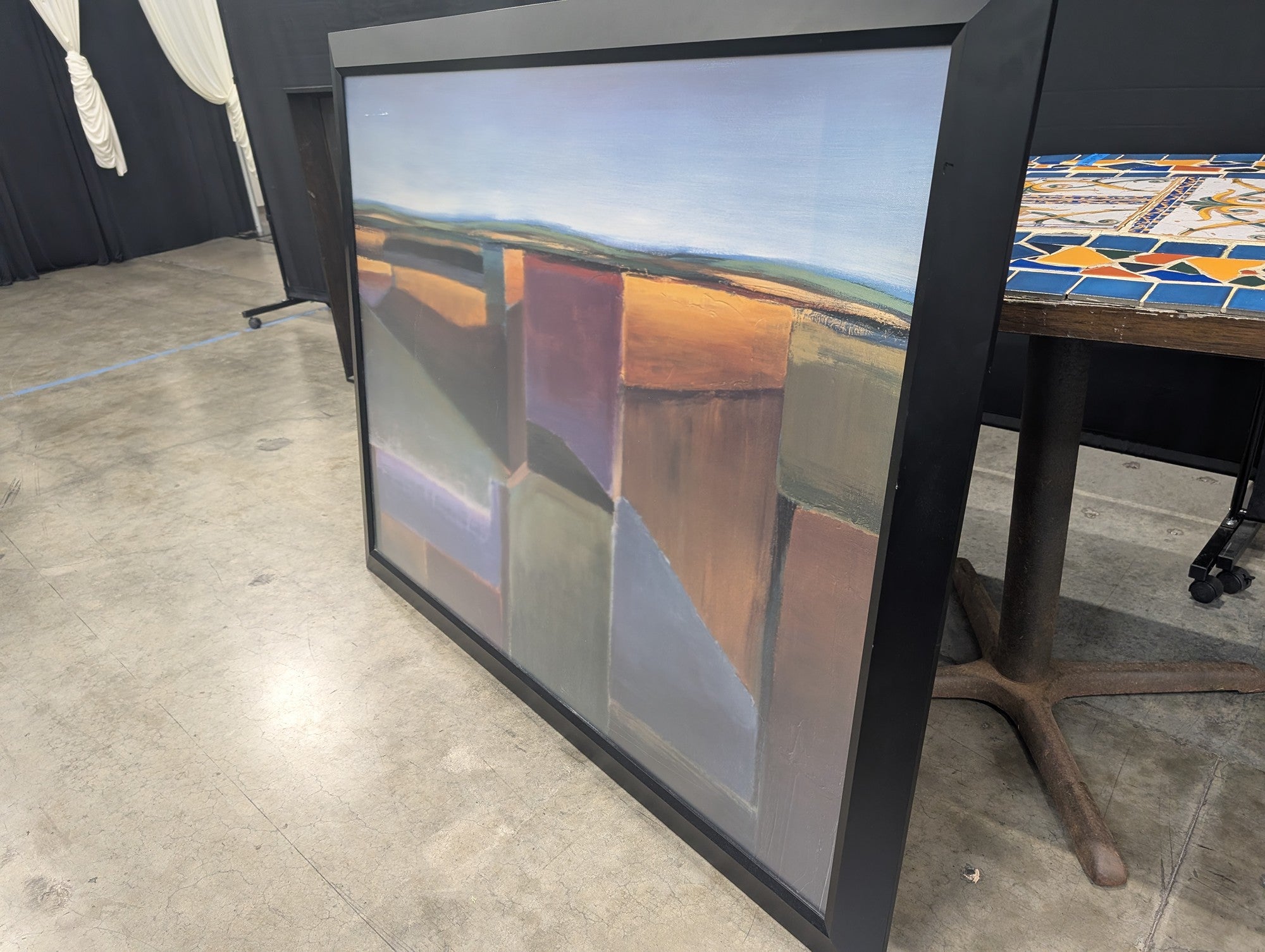 Abstract Geometric Landscape Painting in a Black Frame