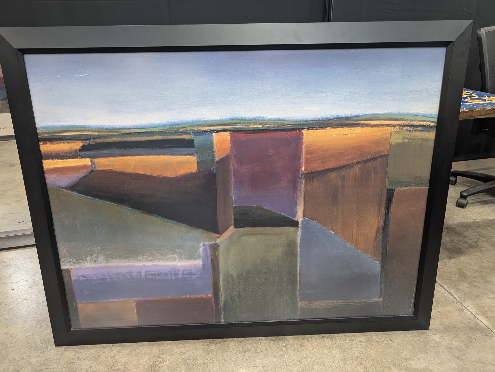 Abstract Geometric Landscape Painting in a Black Frame