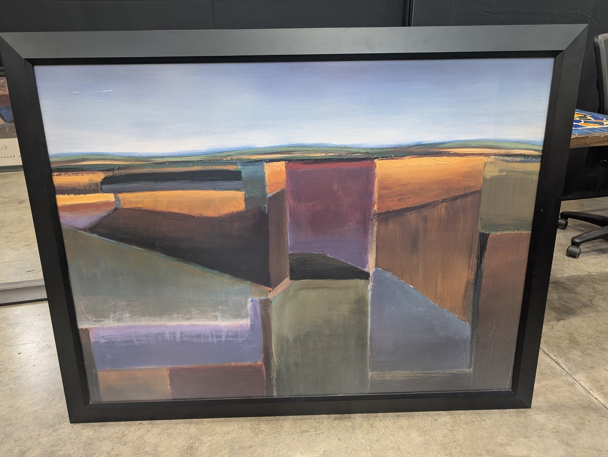 Abstract Geometric Landscape Painting in a Black Frame