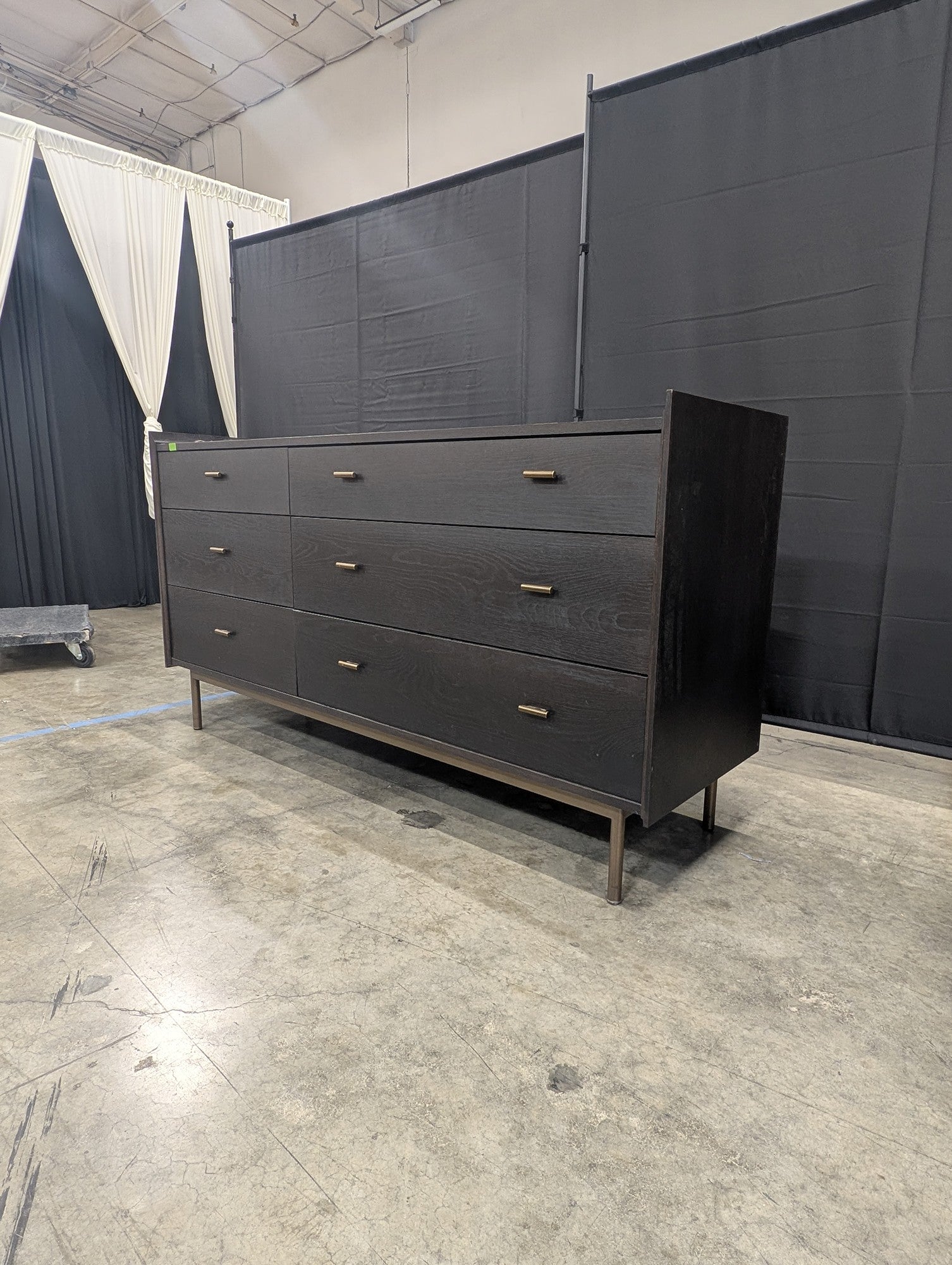 West Bros Dark Wood Six-Drawer Dresser with Tapered Legs