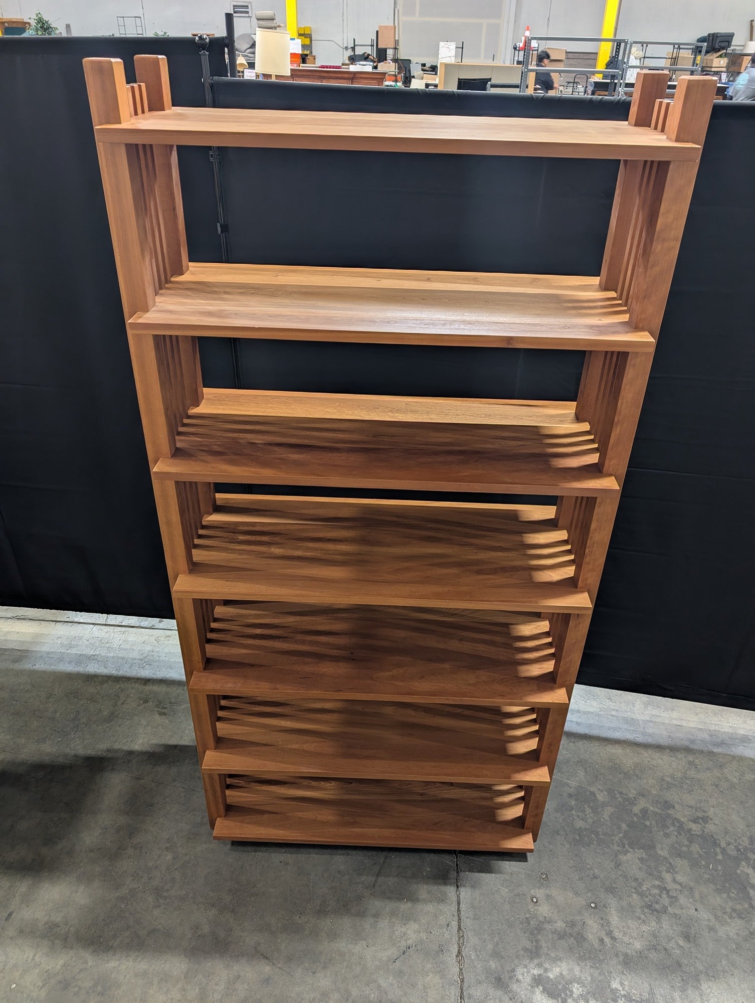 Large Brown Wood Six-Shelf Bookcase