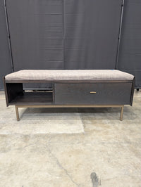 West Bros Furniture Dark Wood Storage Bench with Upholstered Top