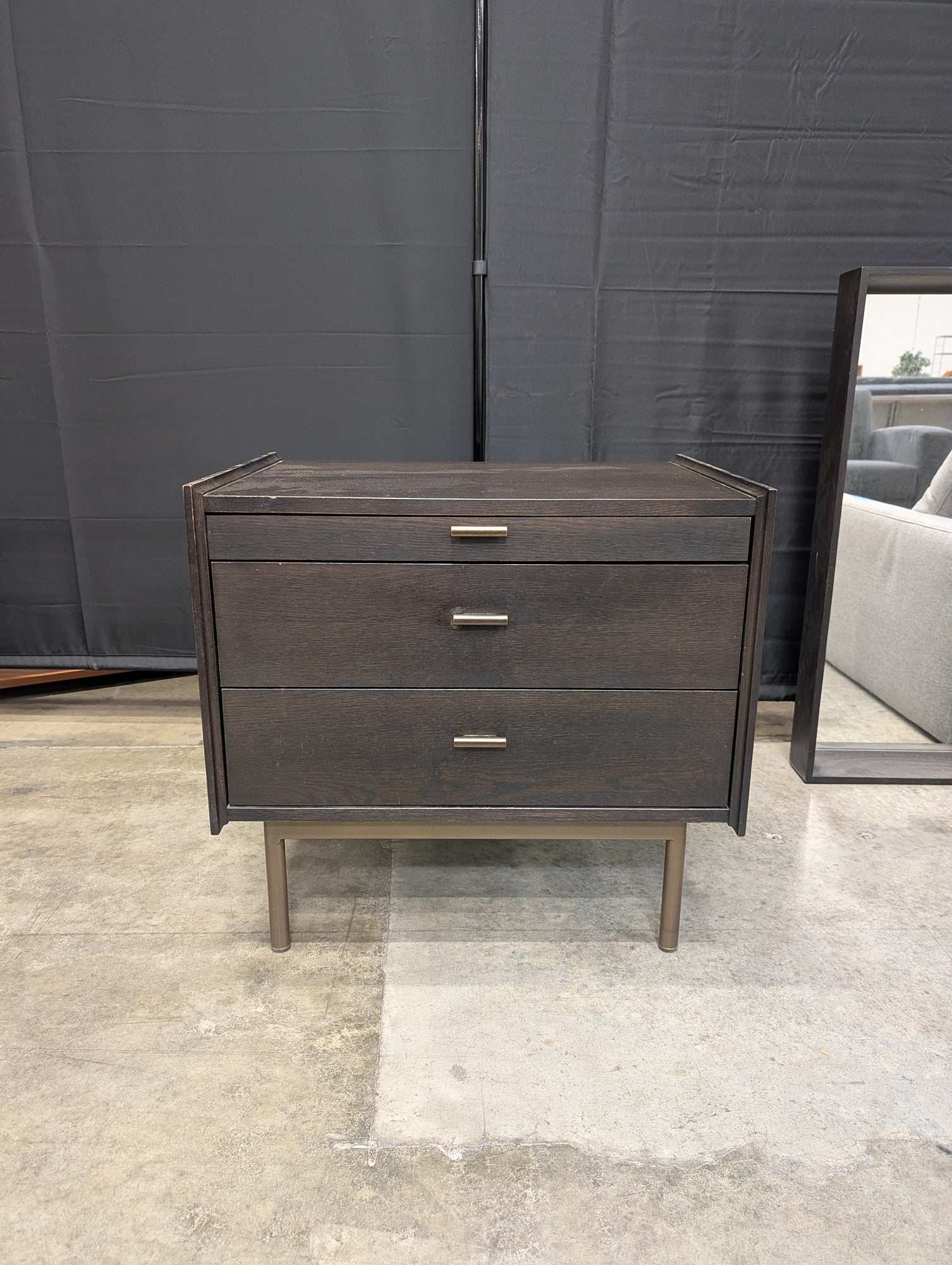 West Bros Dark Wood Three-Drawer Nightstand