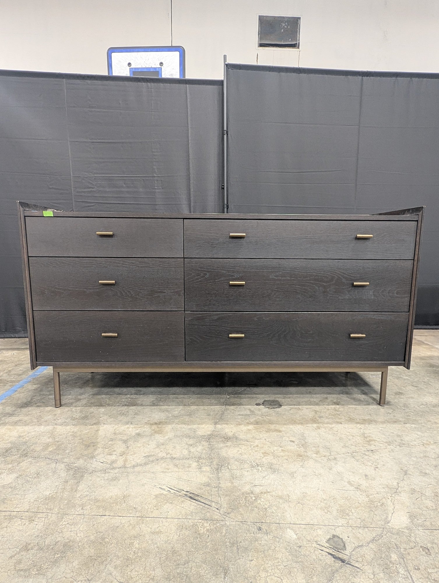 West Bros Dark Wood Six-Drawer Dresser with Tapered Legs