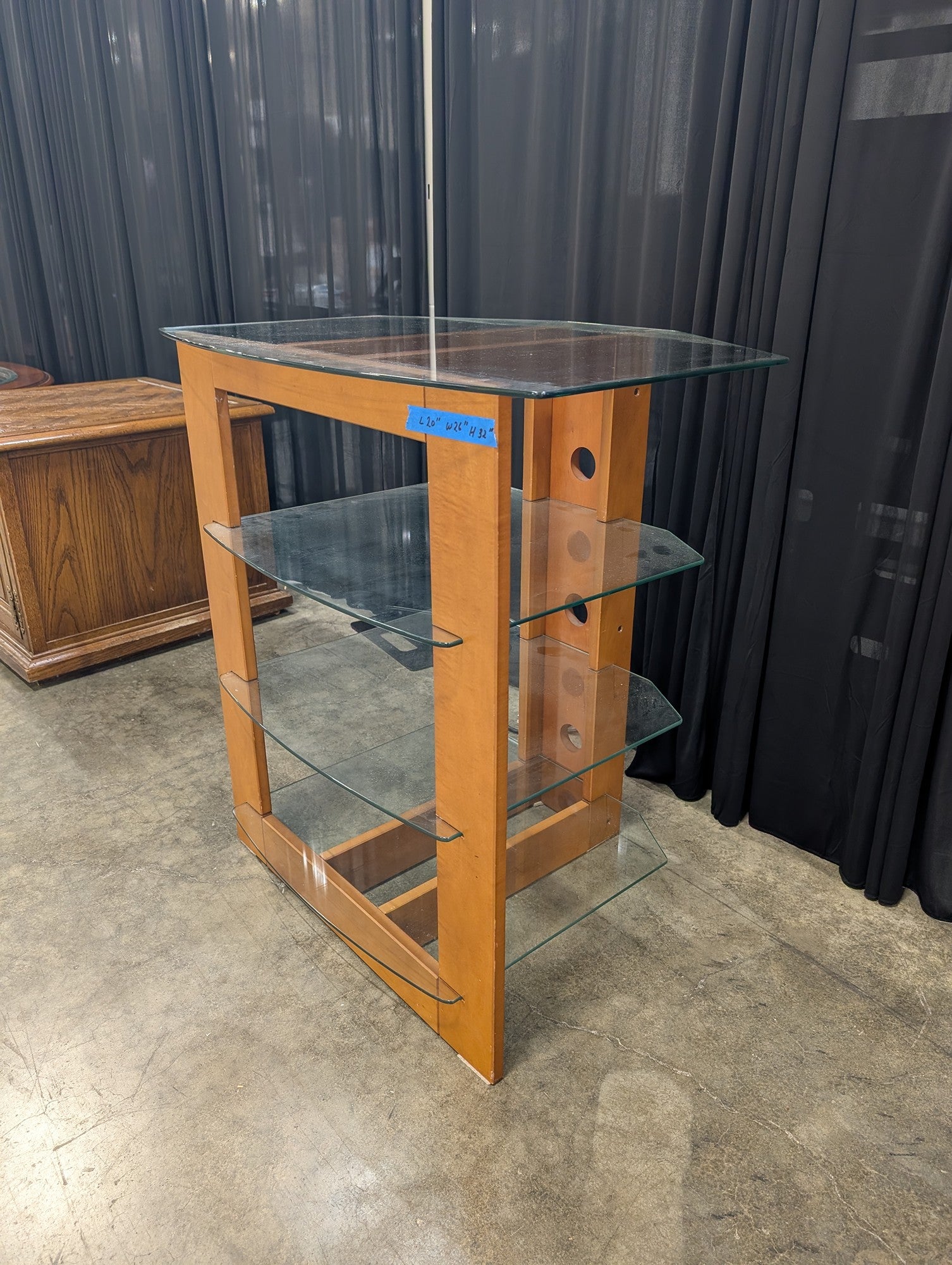 Light Wood Four-Tier TV Stand with Glass Shelves