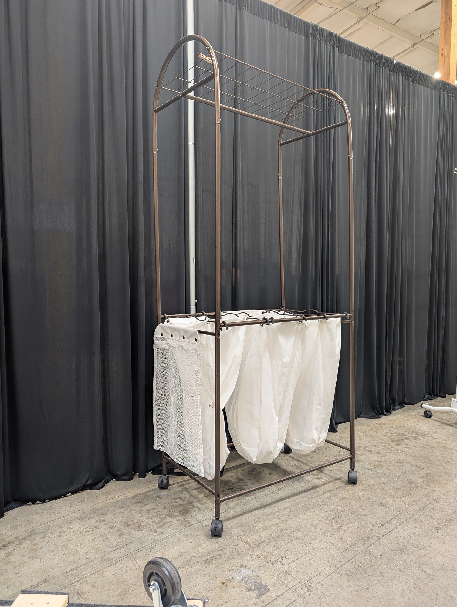 Bronze Metal Rolling Laundry Sorter with Drying Rack