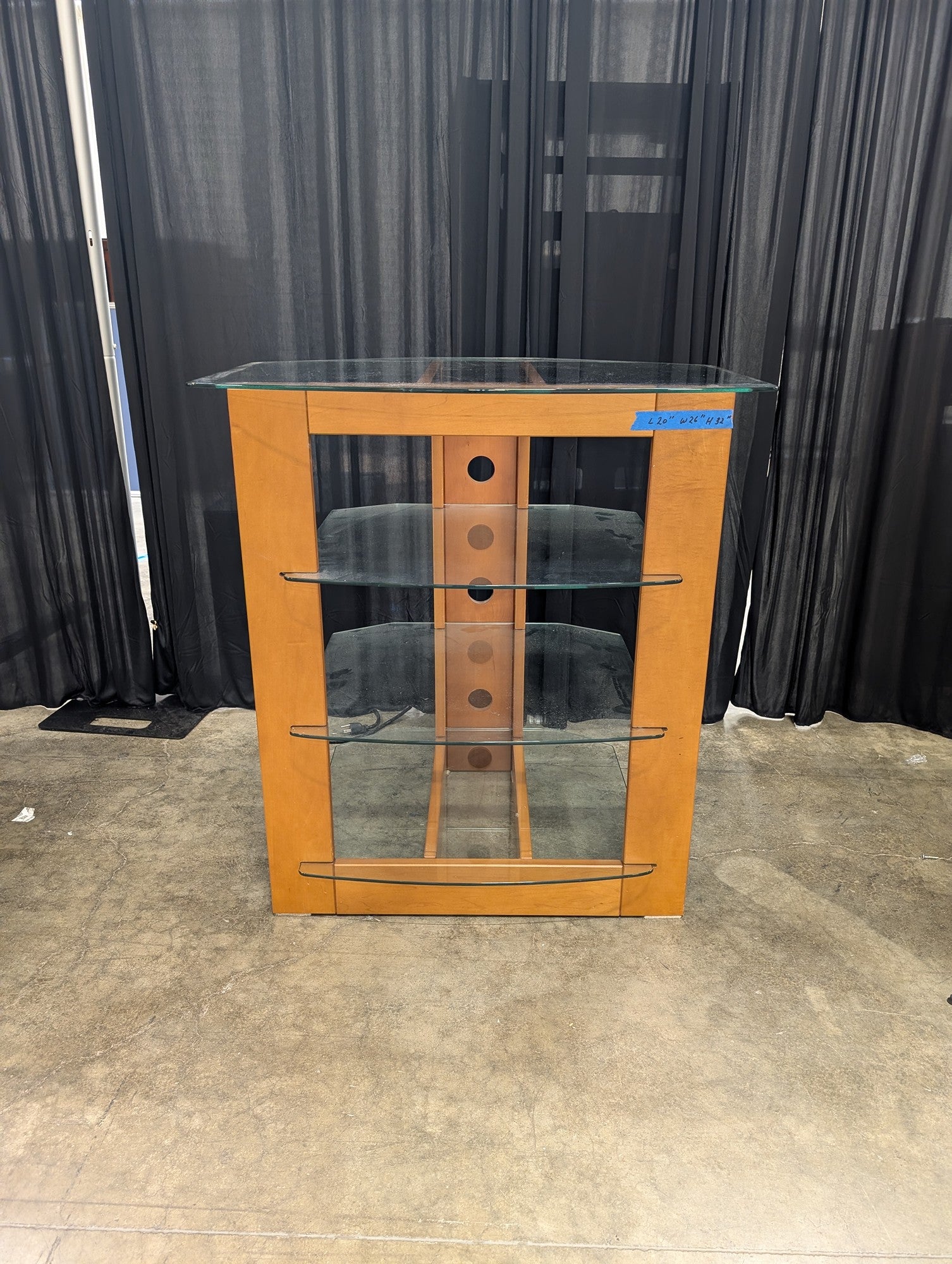 Light Wood Four-Tier TV Stand with Glass Shelves