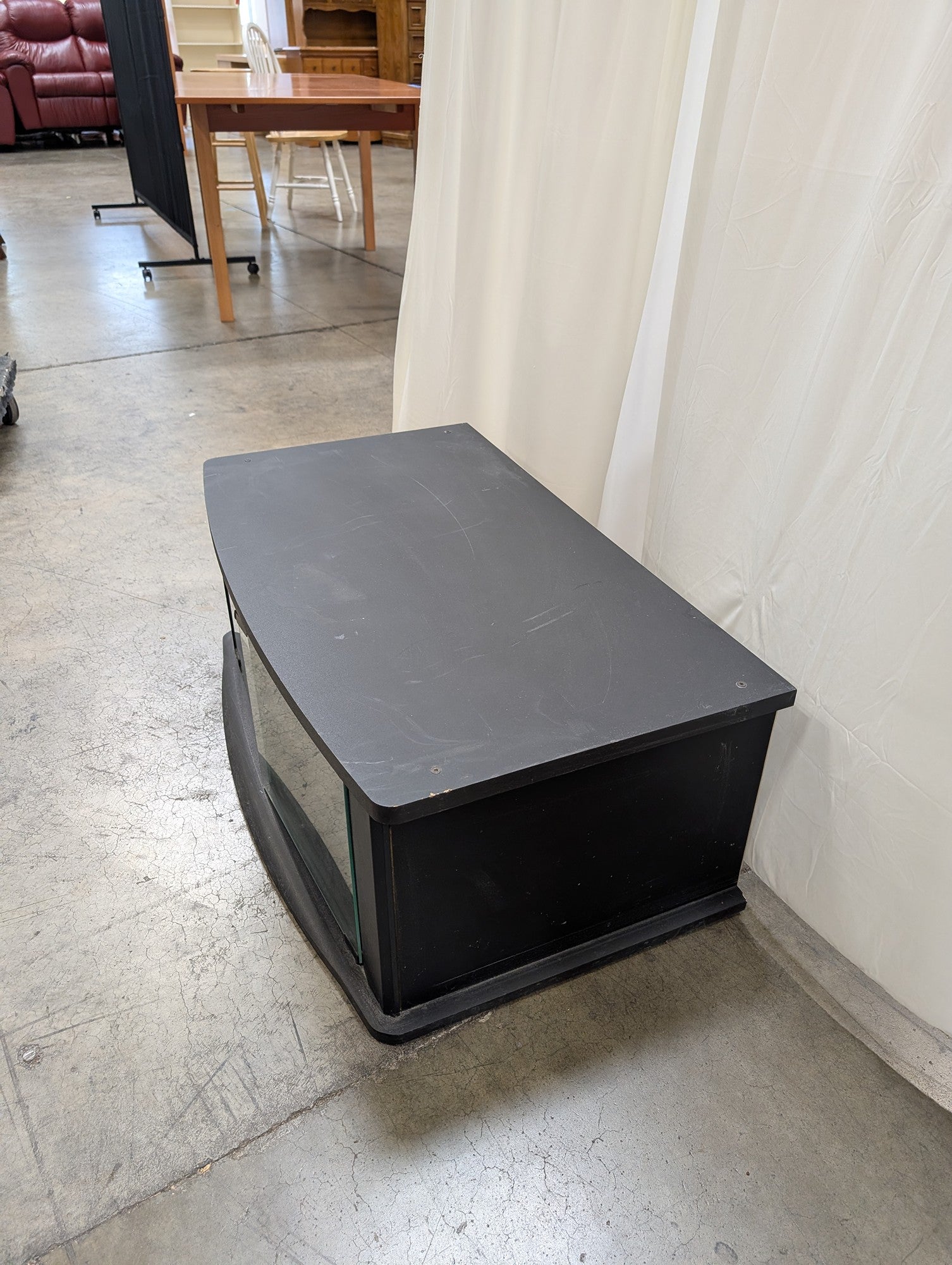 Black Wood Composite Curved Front TV Stand with Glass Doors
