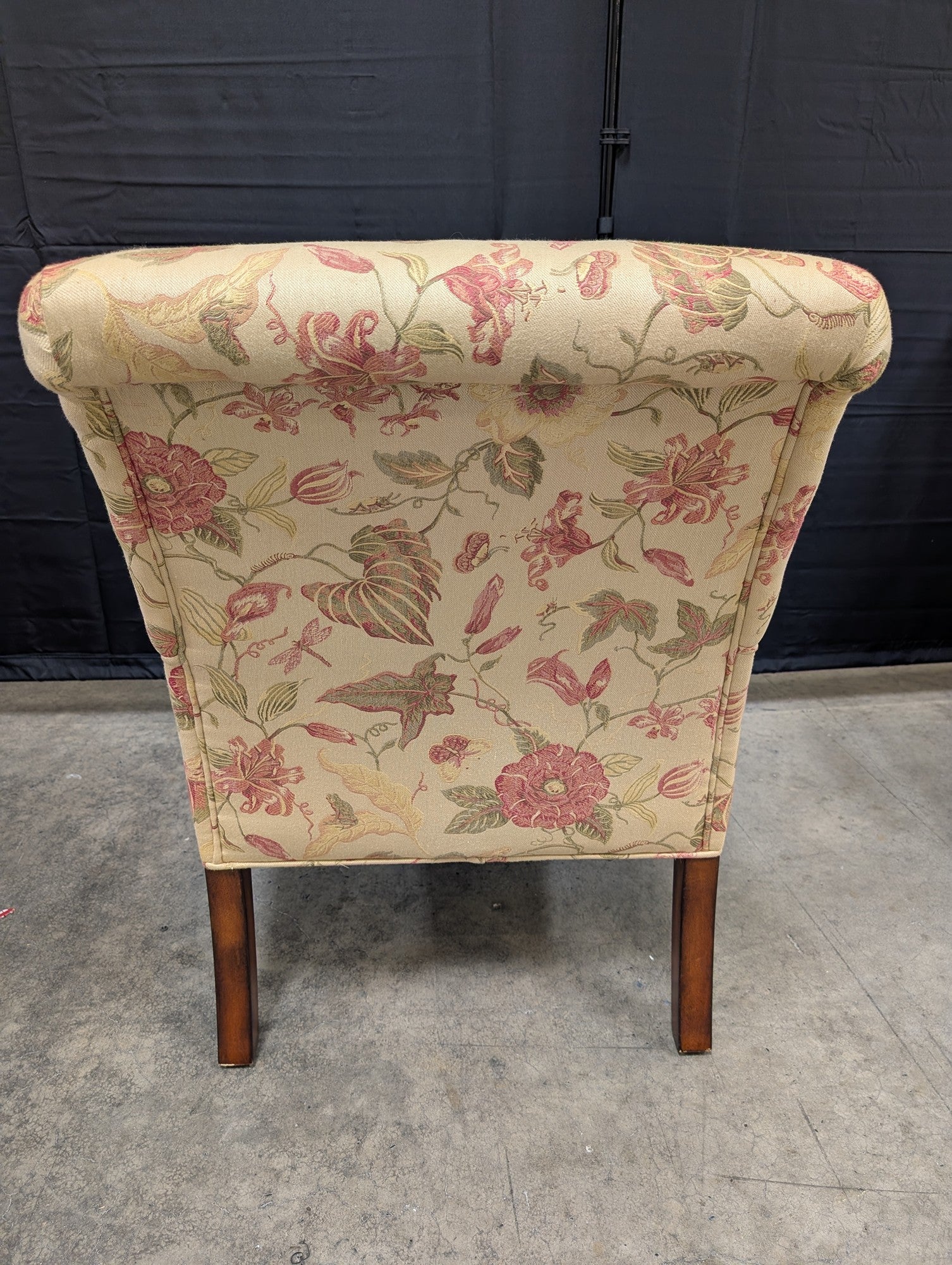 Cream Floral Pattern Armchair with Wood Legs