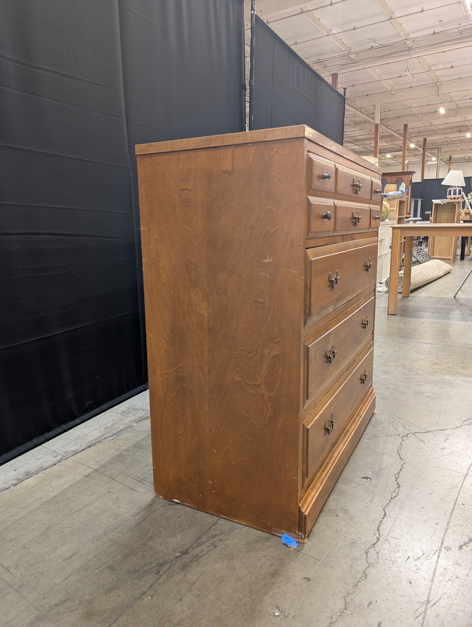 Traditional Brown Wood Chest of Drawers with Ornate Pulls