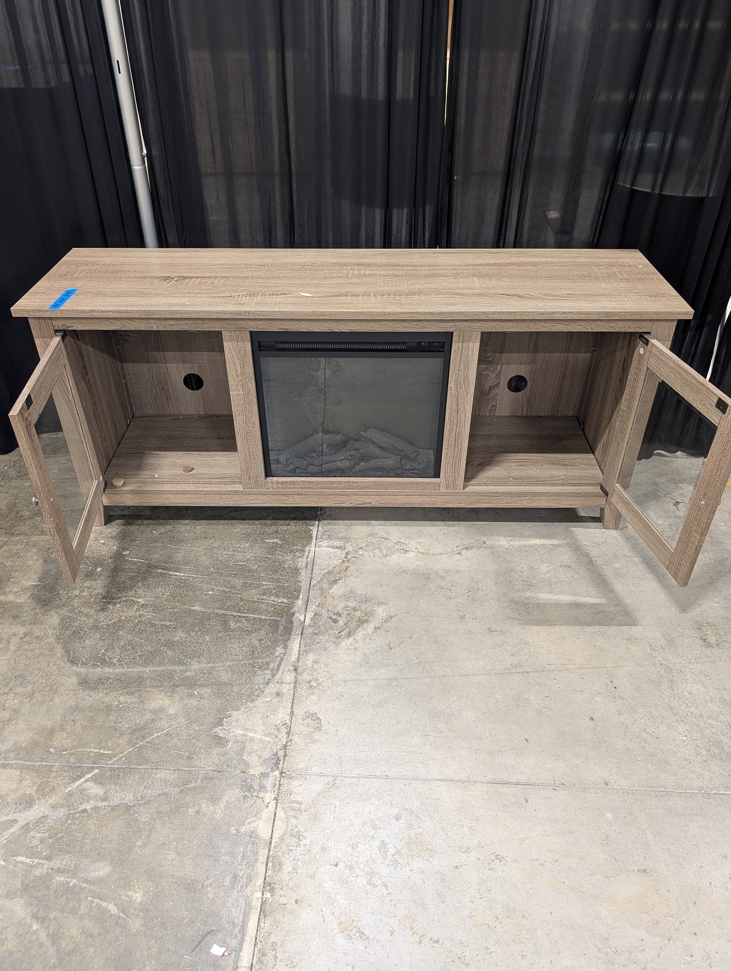 Greyish Brown Laminate TV Stand with Electric Fireplace