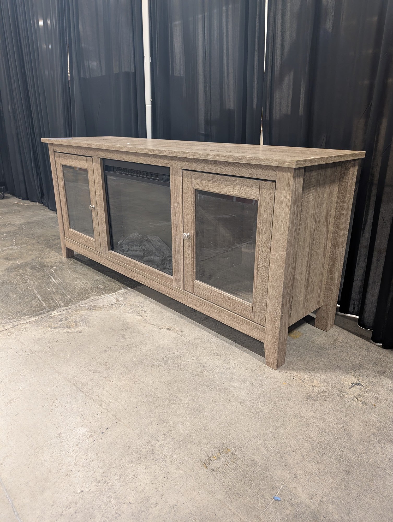 Greyish Brown Laminate TV Stand with Electric Fireplace