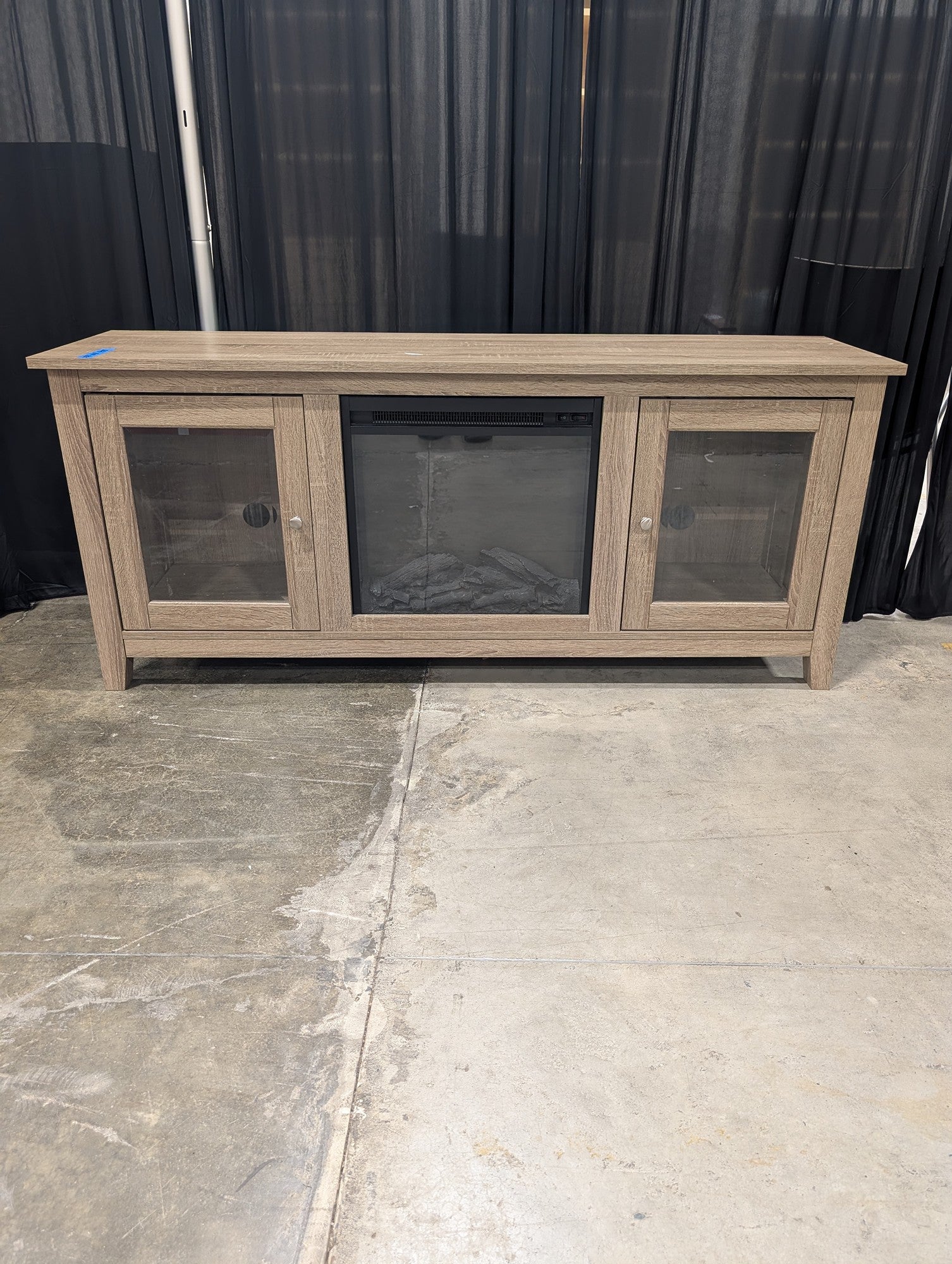 Greyish Brown Laminate TV Stand with Electric Fireplace