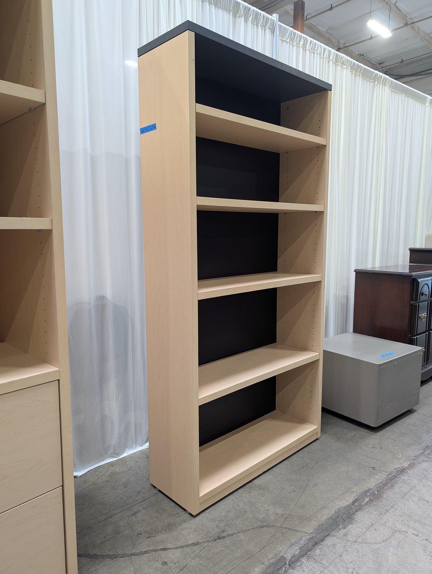 Five-Shelf Light Wood Bookcase with Black Backing