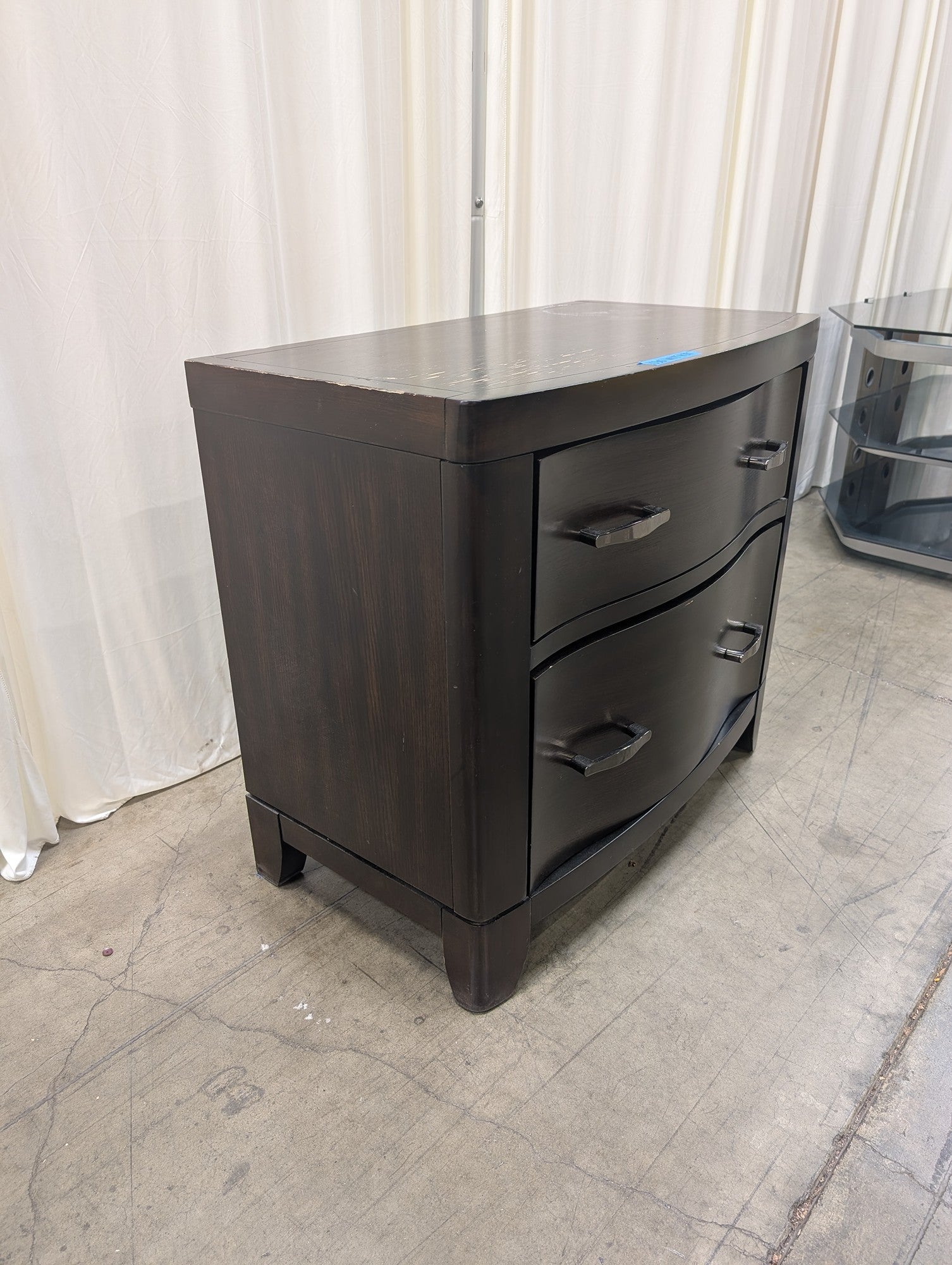 Curved Front Two-Drawer Nightstand in Dark Wood