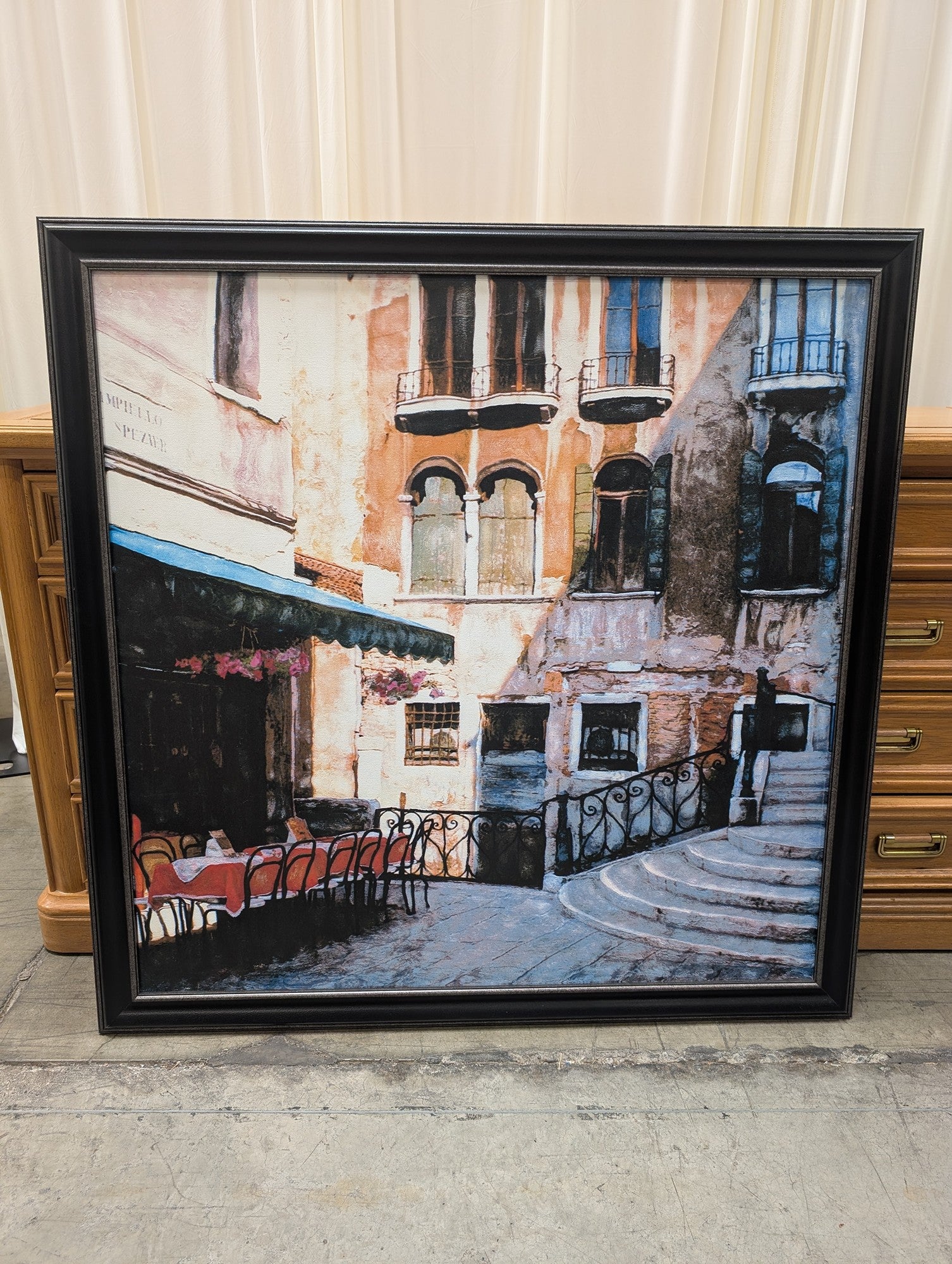 Venetian Canal Scene Framed Print in Dark Wood