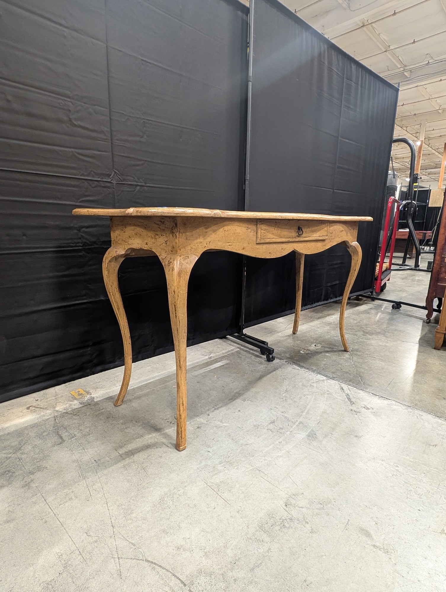 Distressed Wood Minton-Spidell Console Table with Cabriole Legs and Single Drawer