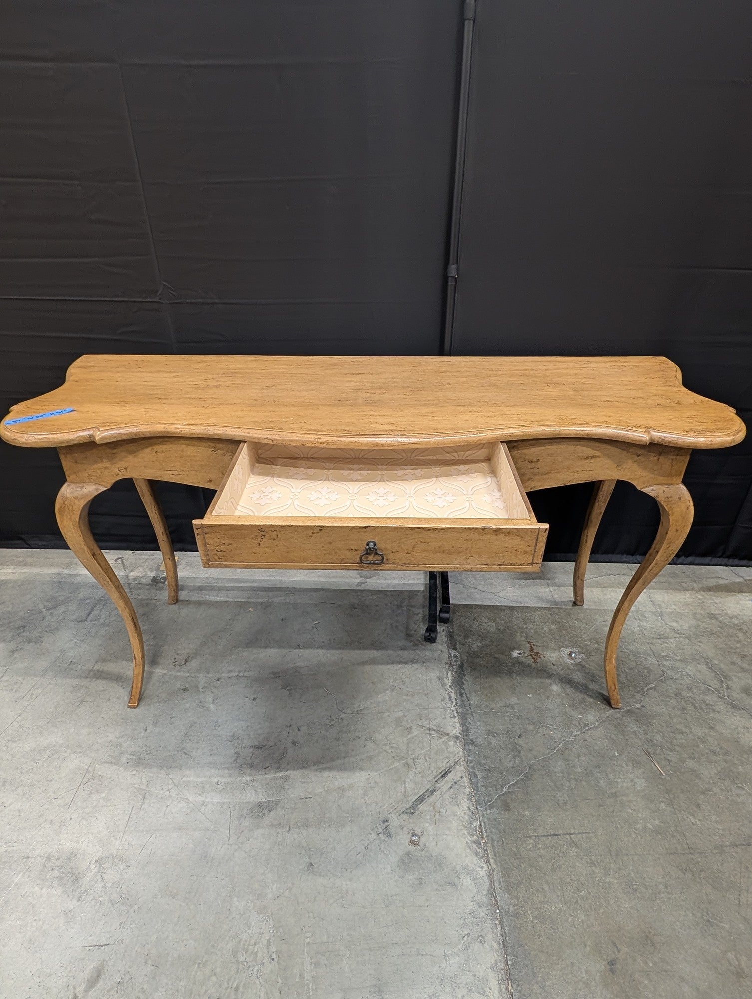 Distressed Wood Minton-Spidell Console Table with Cabriole Legs and Single Drawer