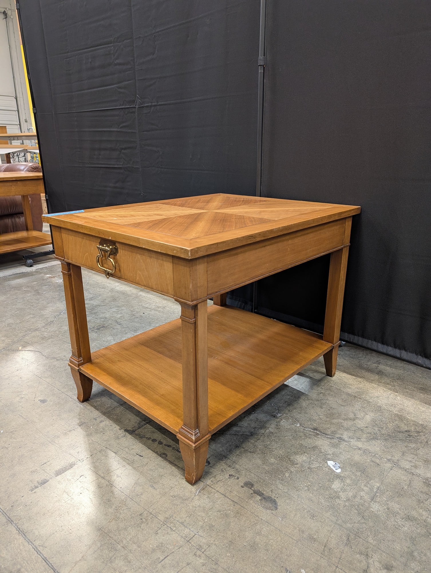 Baker Furniture Refined Wood Side Table with Parquet Top and Shelf