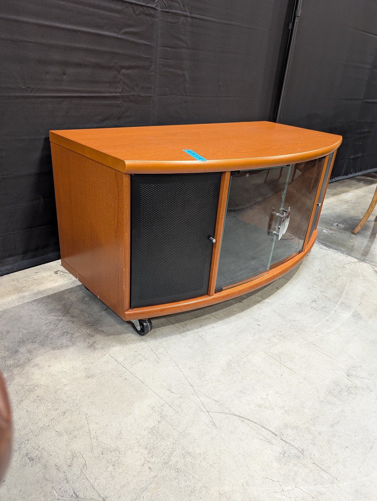 Curved Front Wood Media Console with Glass and Mesh Doors