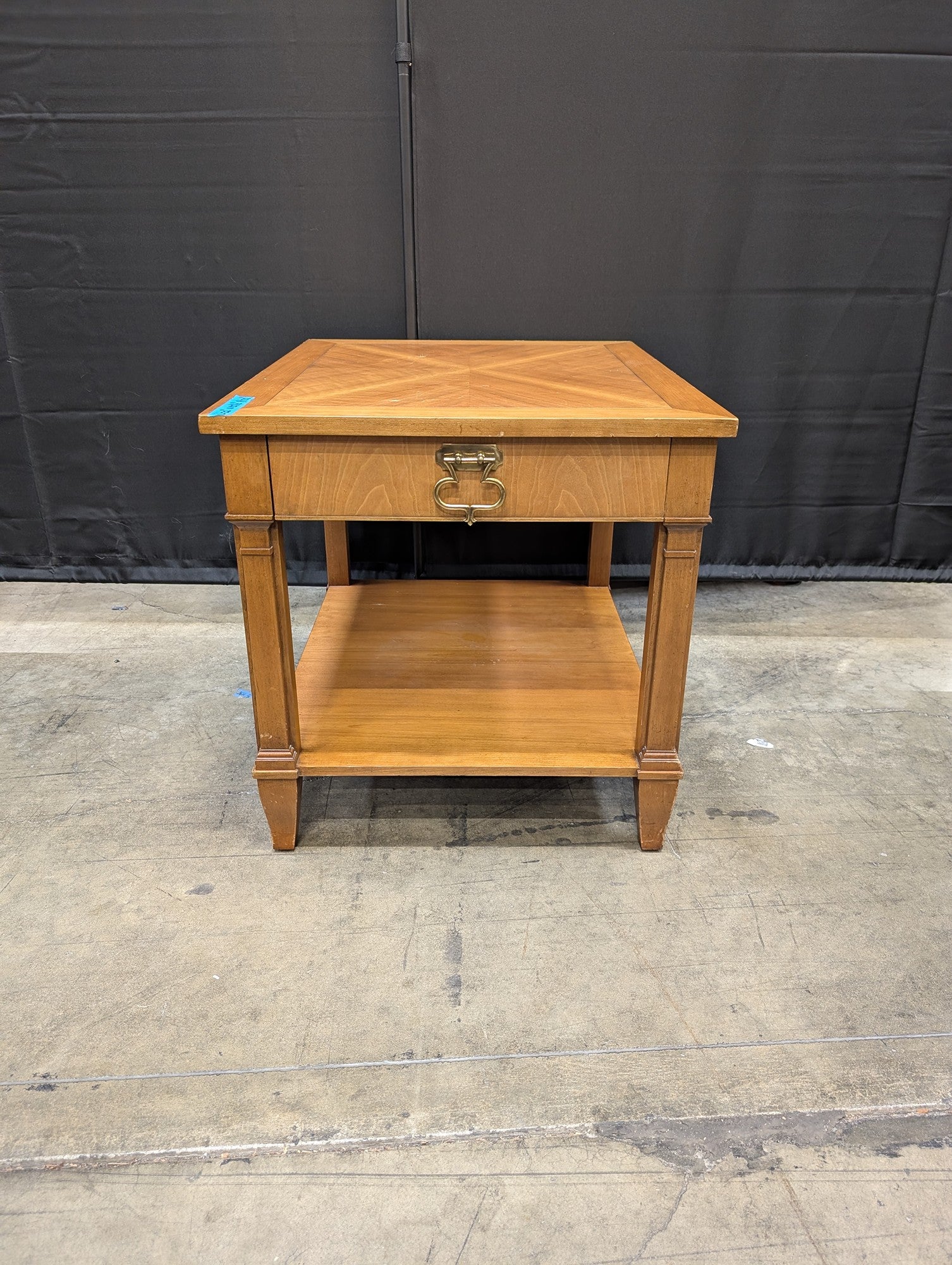 Baker Furniture Refined Wood Side Table with Parquet Top and Shelf
