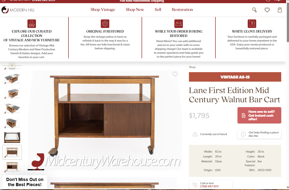 Mid-Century Modern Expanding Hot Tray Server Bar Cart