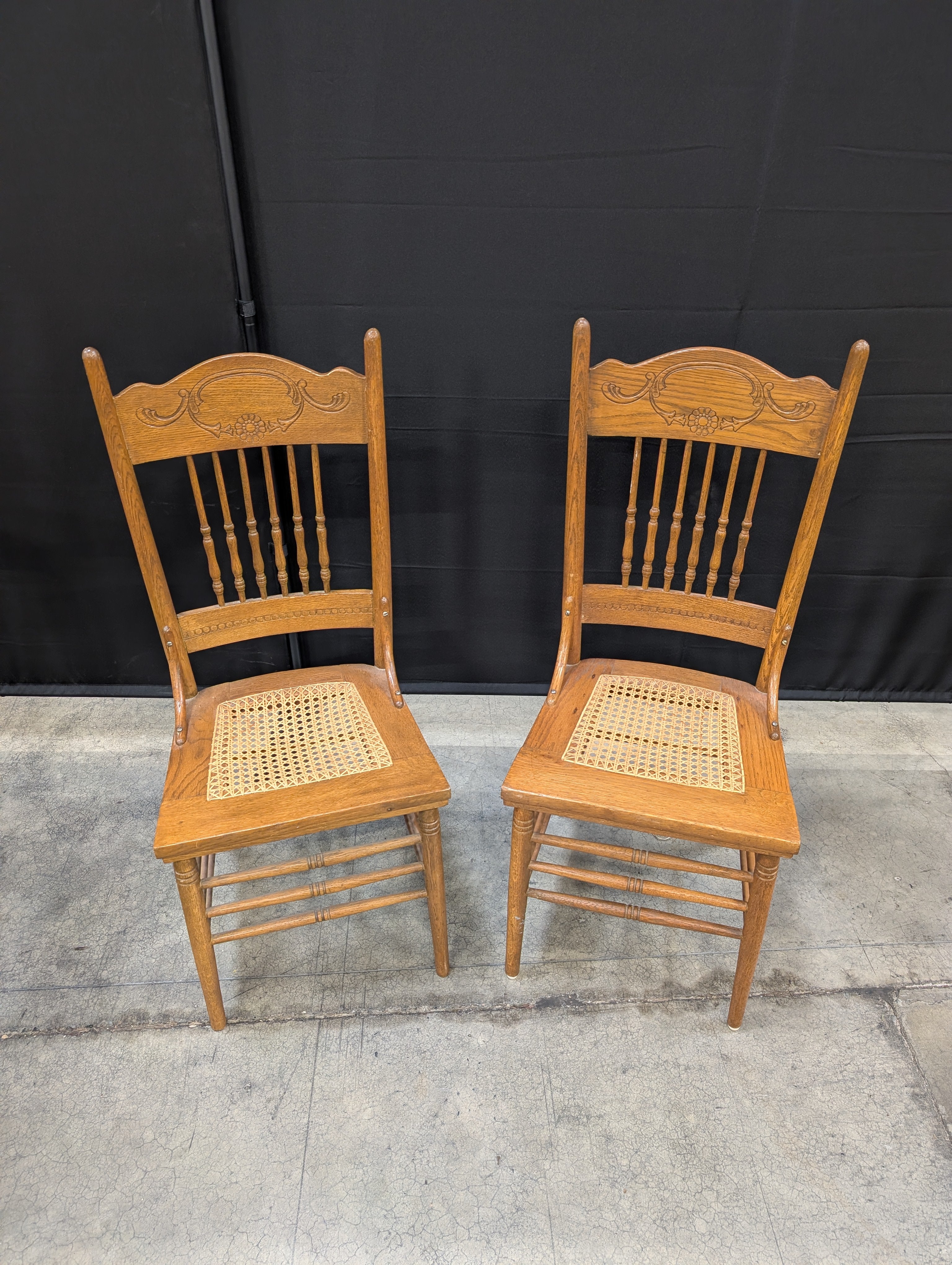 Pair of Cane Seat Chairs Set