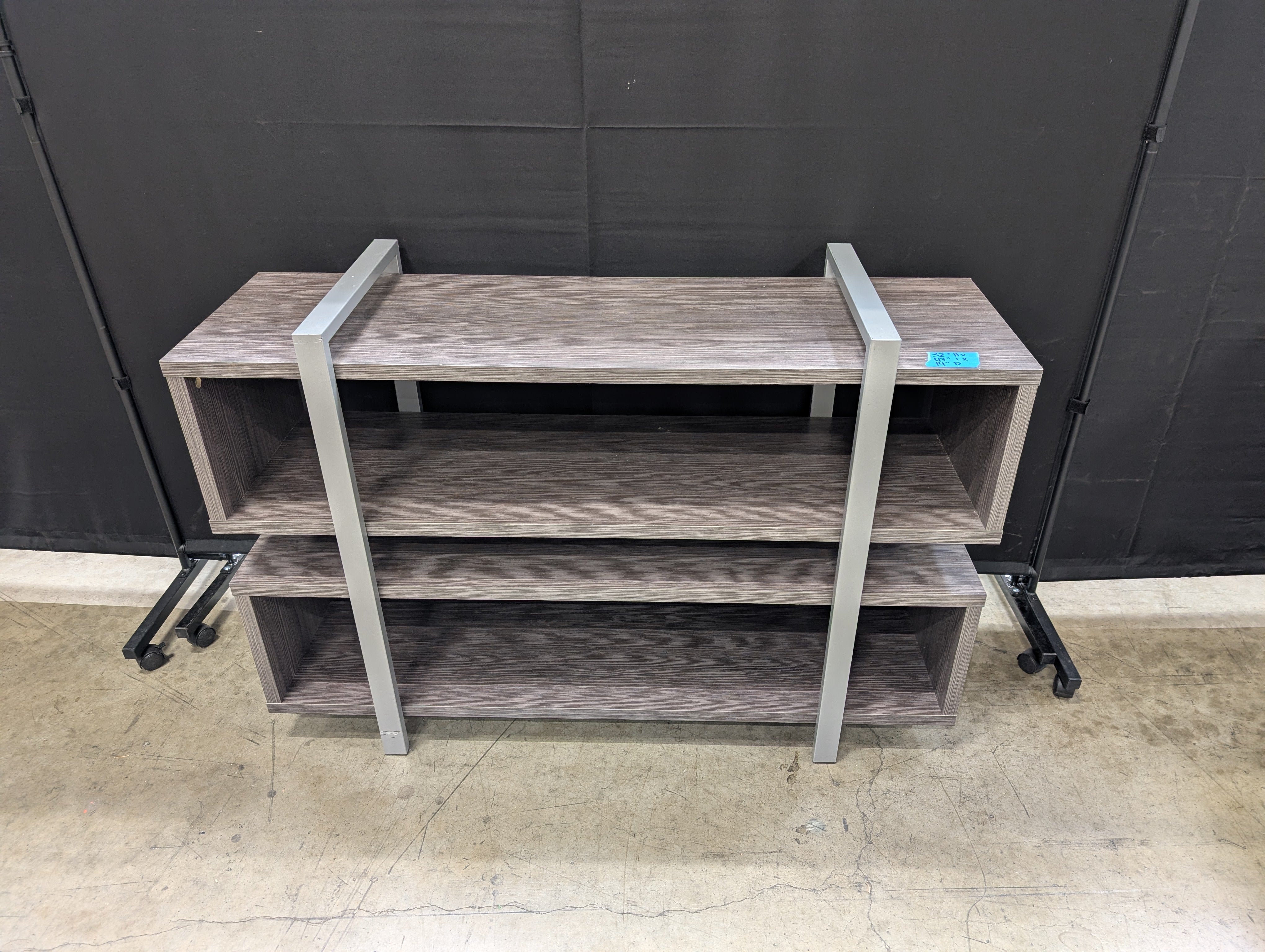 Modern Three-Tier Media Console Shelf with Metal Accents