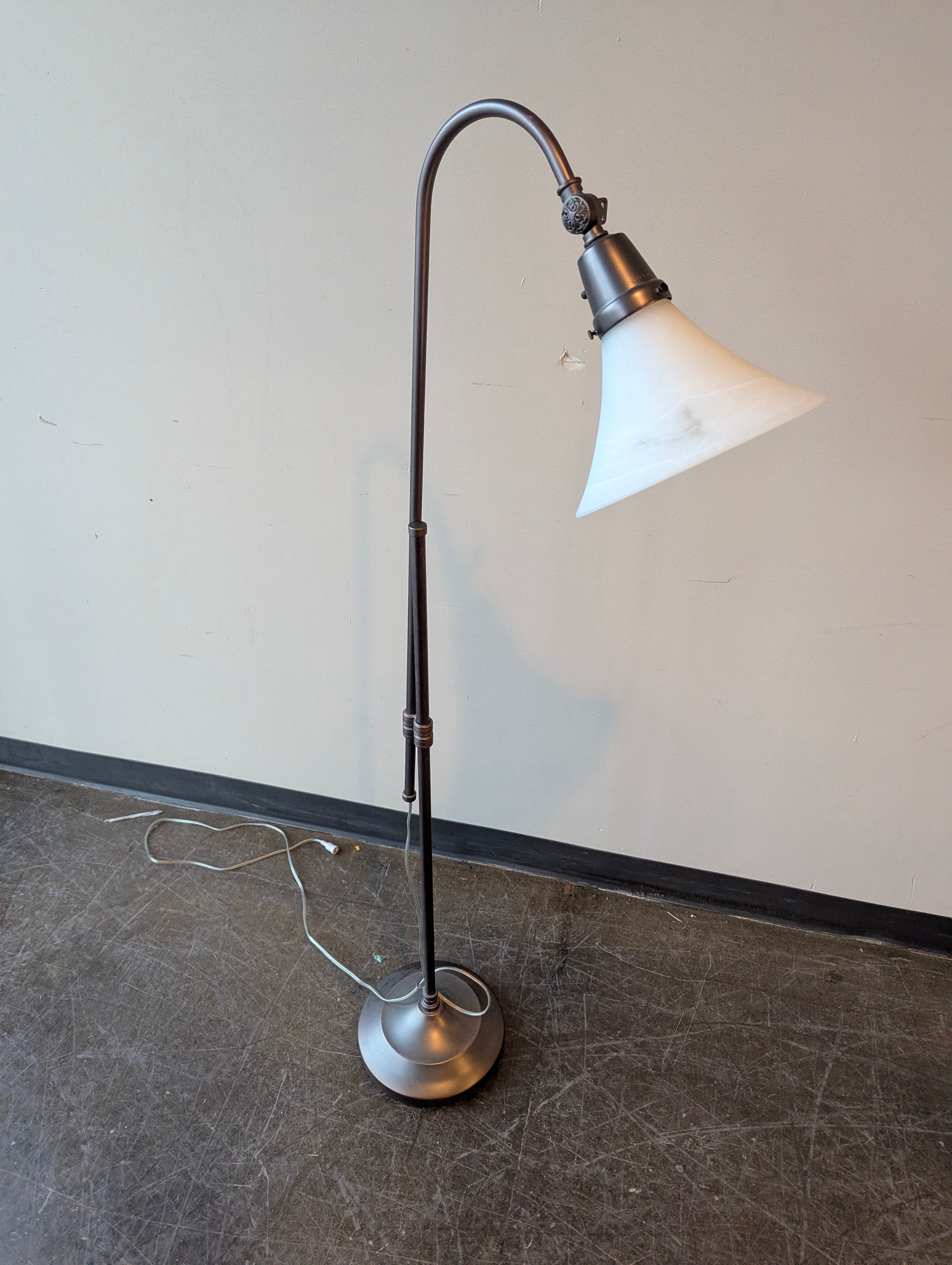 Industrial-Inspired Arc Floor Lamp with Frosted Glass Shade in