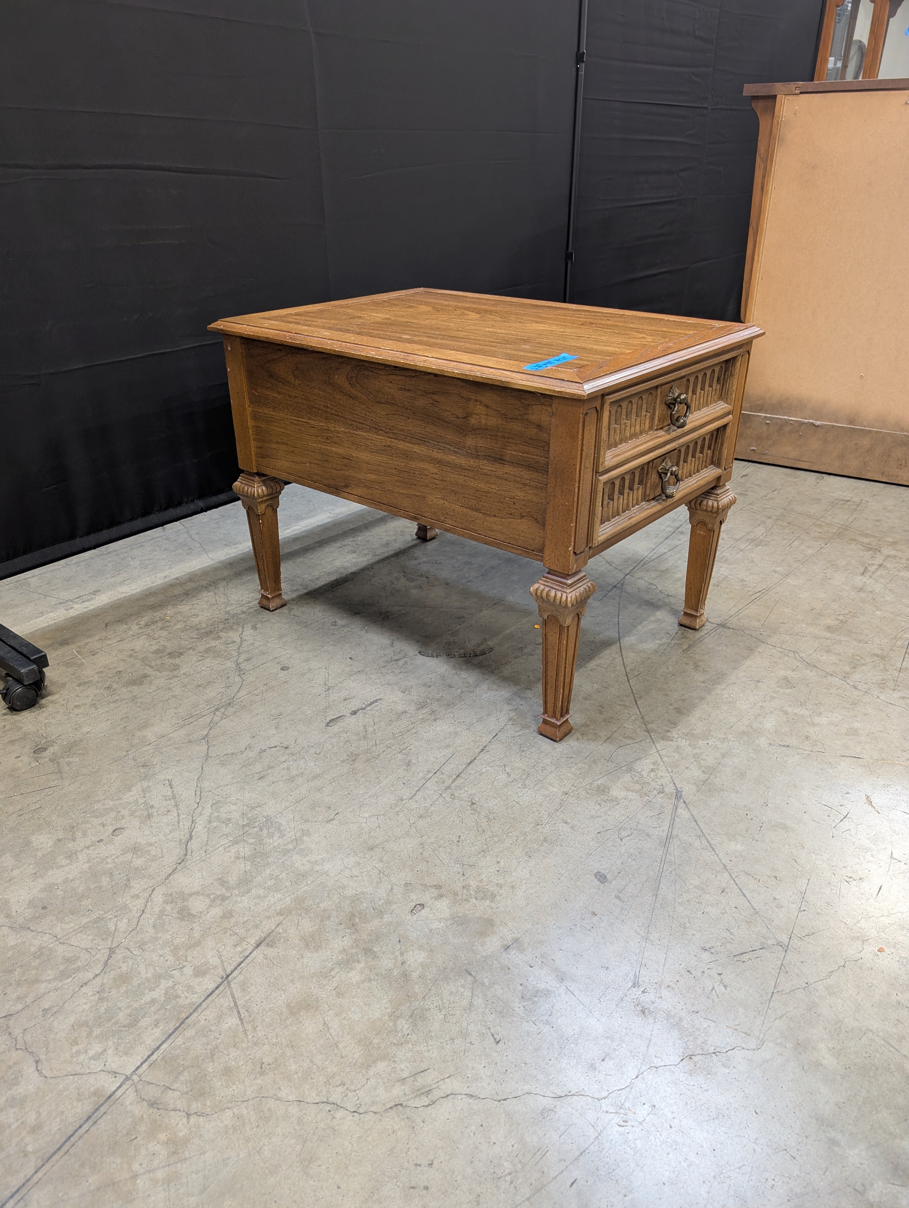 Vintage Carved Hardwood Two-Drawer Nightstand