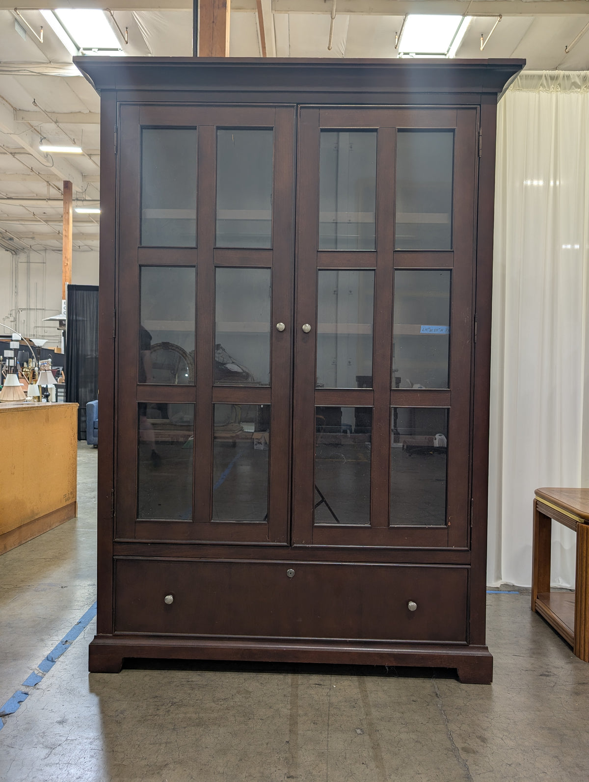 Traditional Dark Cherry Wood Bookcase with Two Drawers
