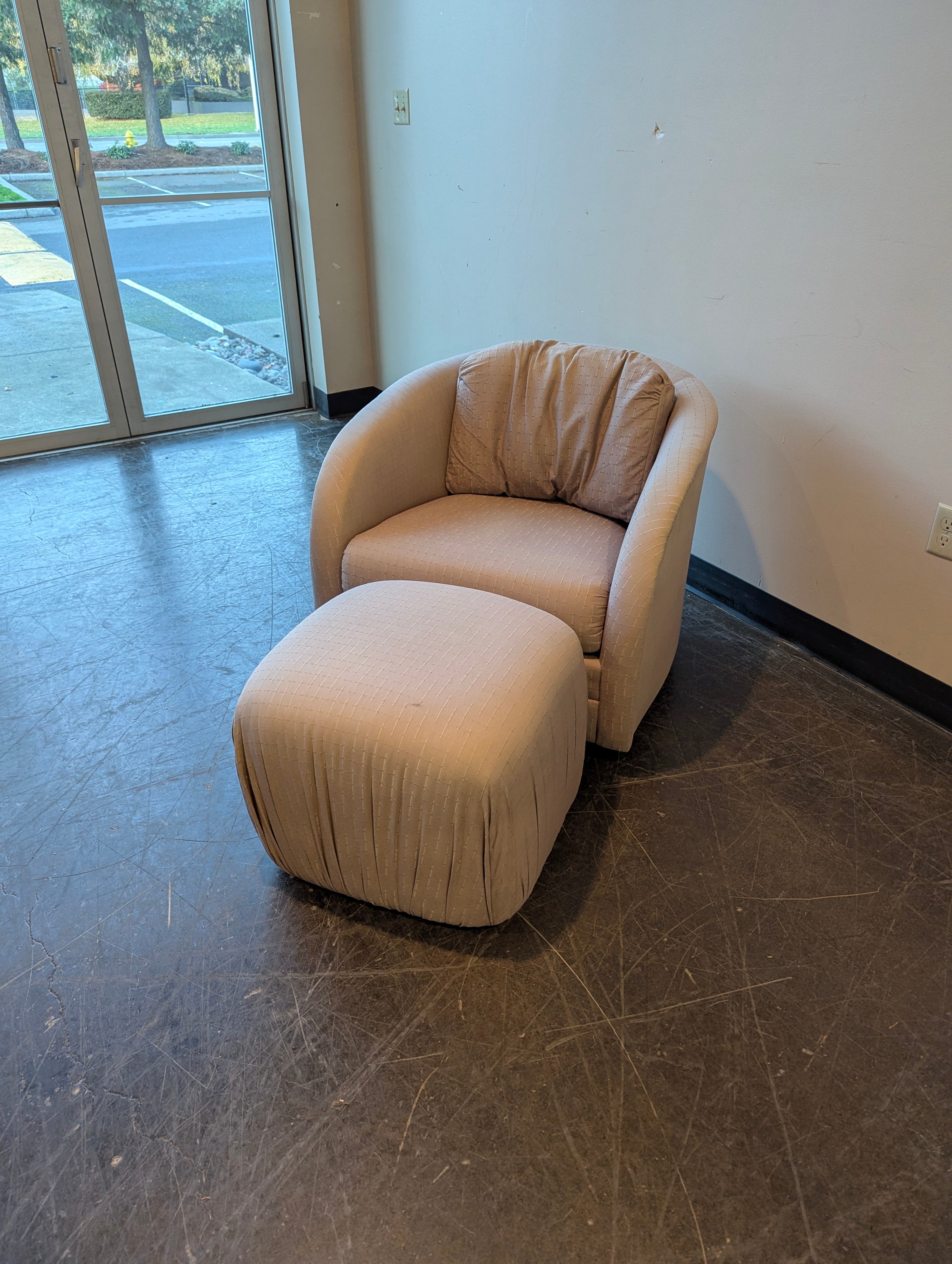 Contemporary Curved Upholstered Club Swivel Chair and Ottoman Set