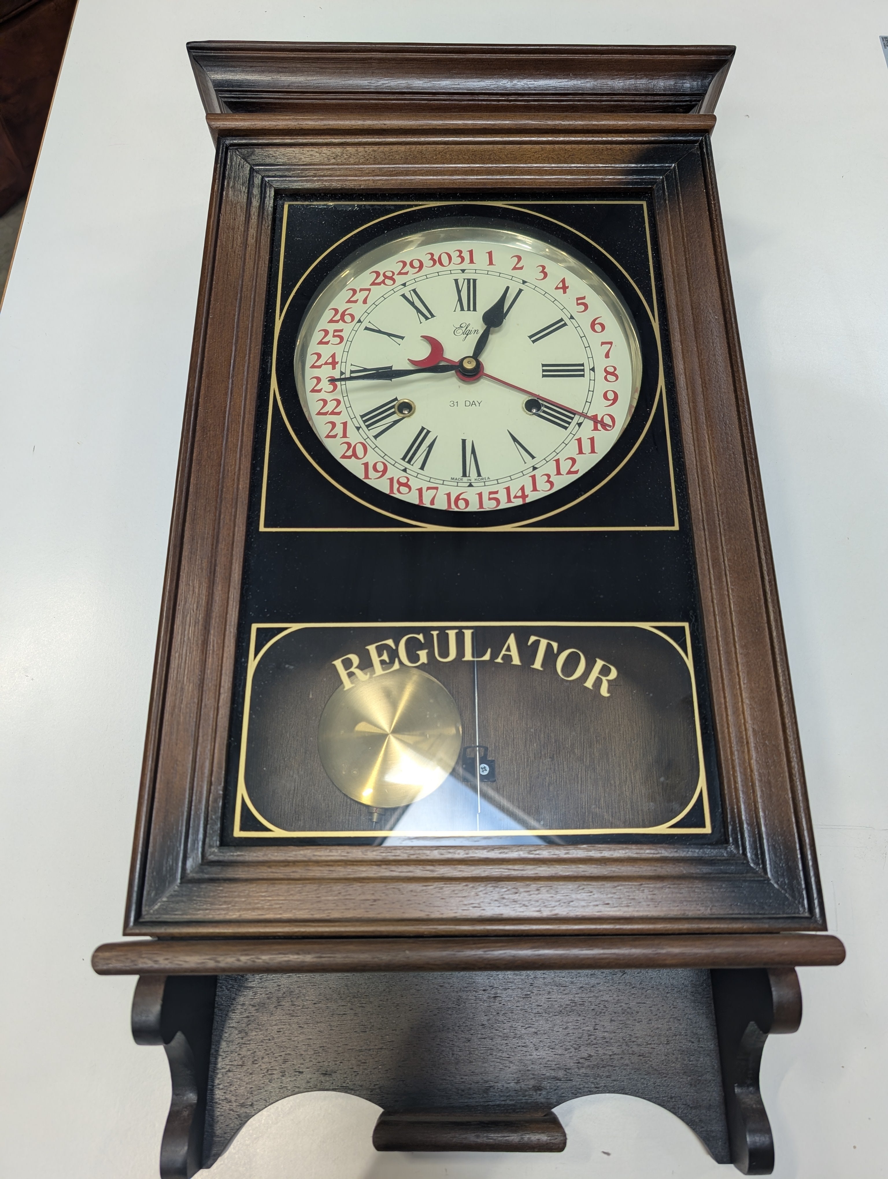 Classic Wooden Regulator Wall Clock with Calendar Dial