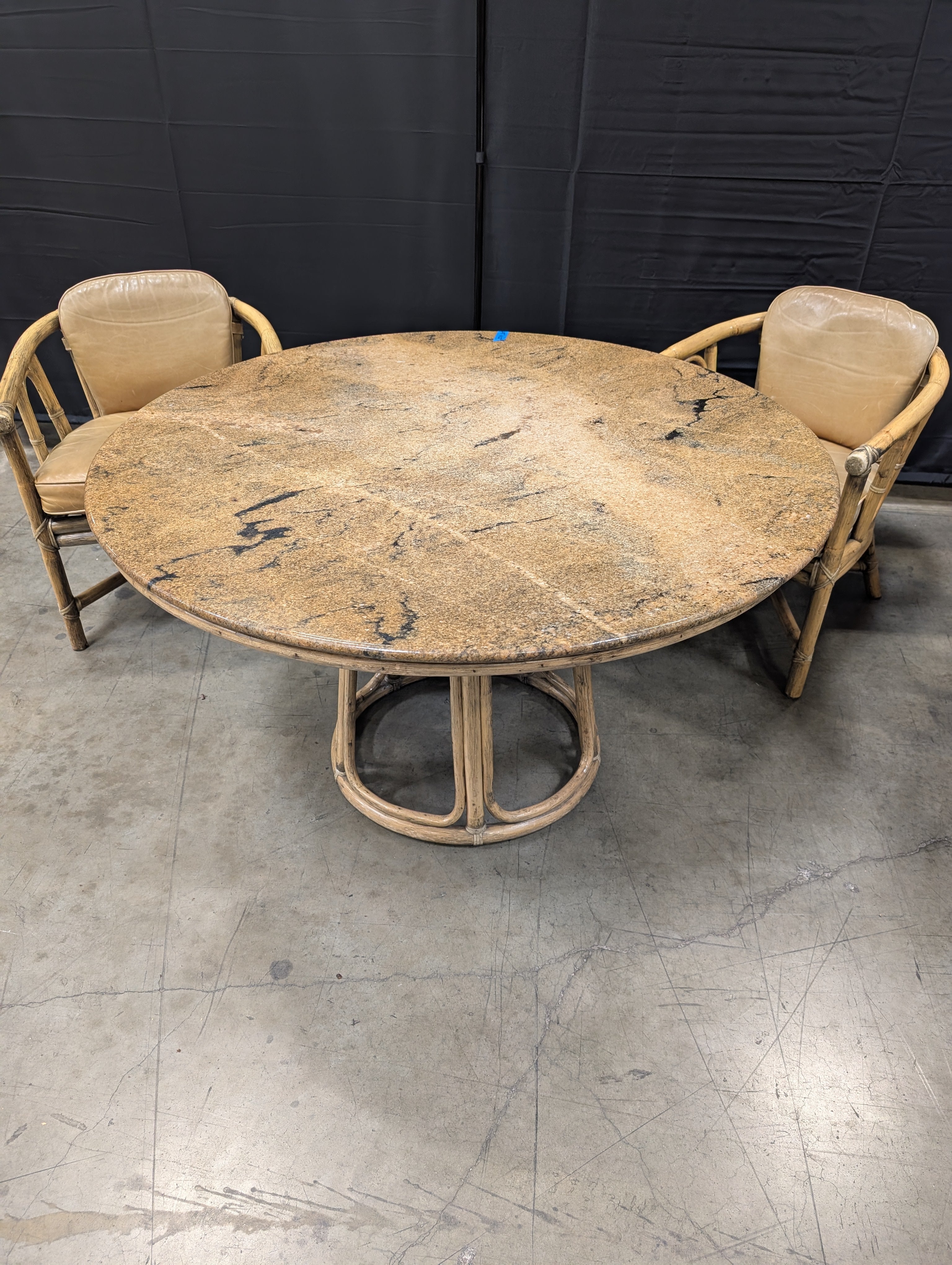 Vintage Bamboo Barrel Chairs and Marble dining table
