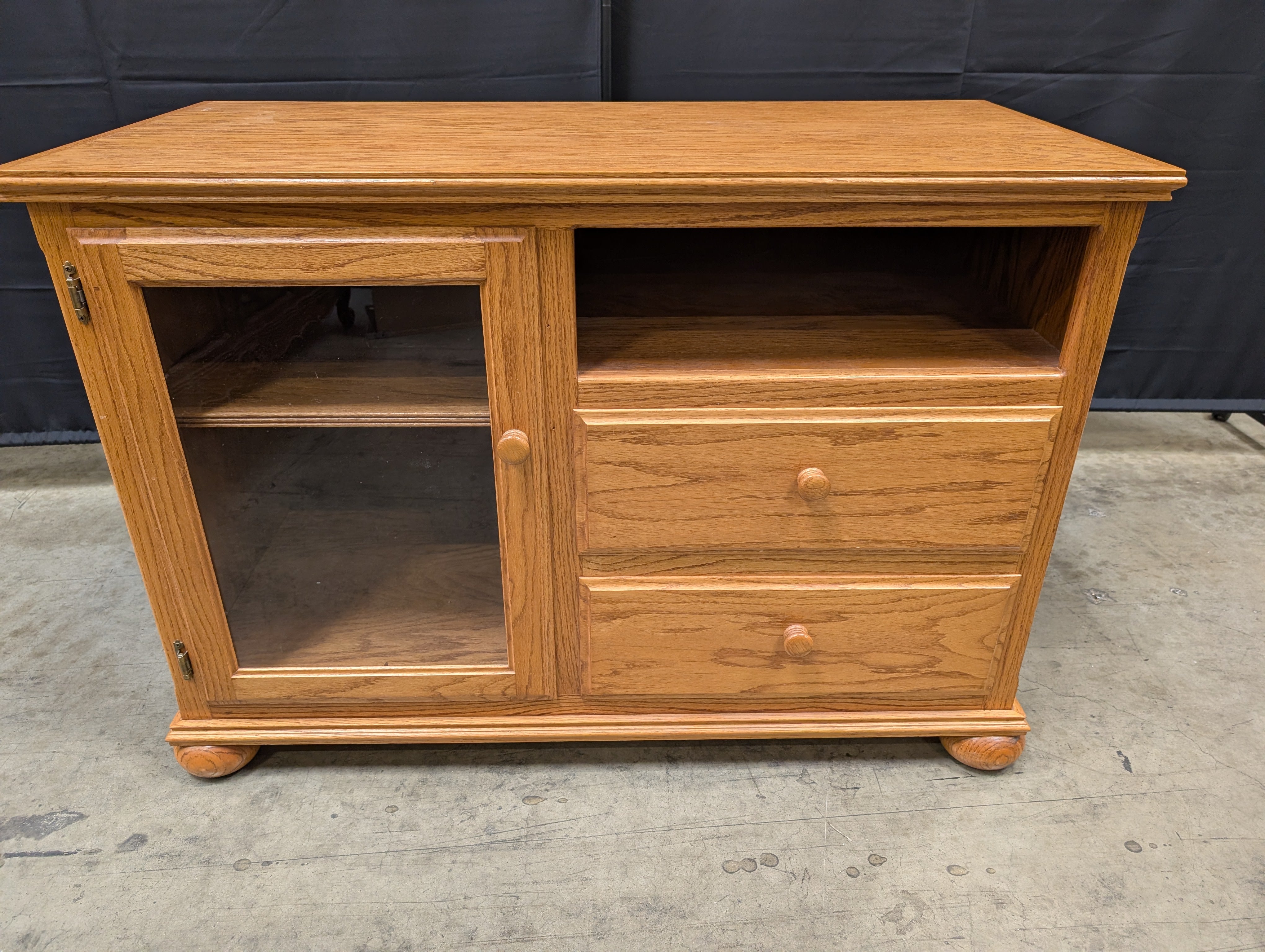 Solid Wood Media Console with Glass Door and Drawers