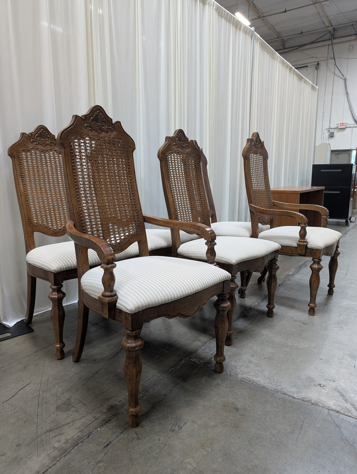 Set of Six Vintage Cane Back Dining Chairs in Wood