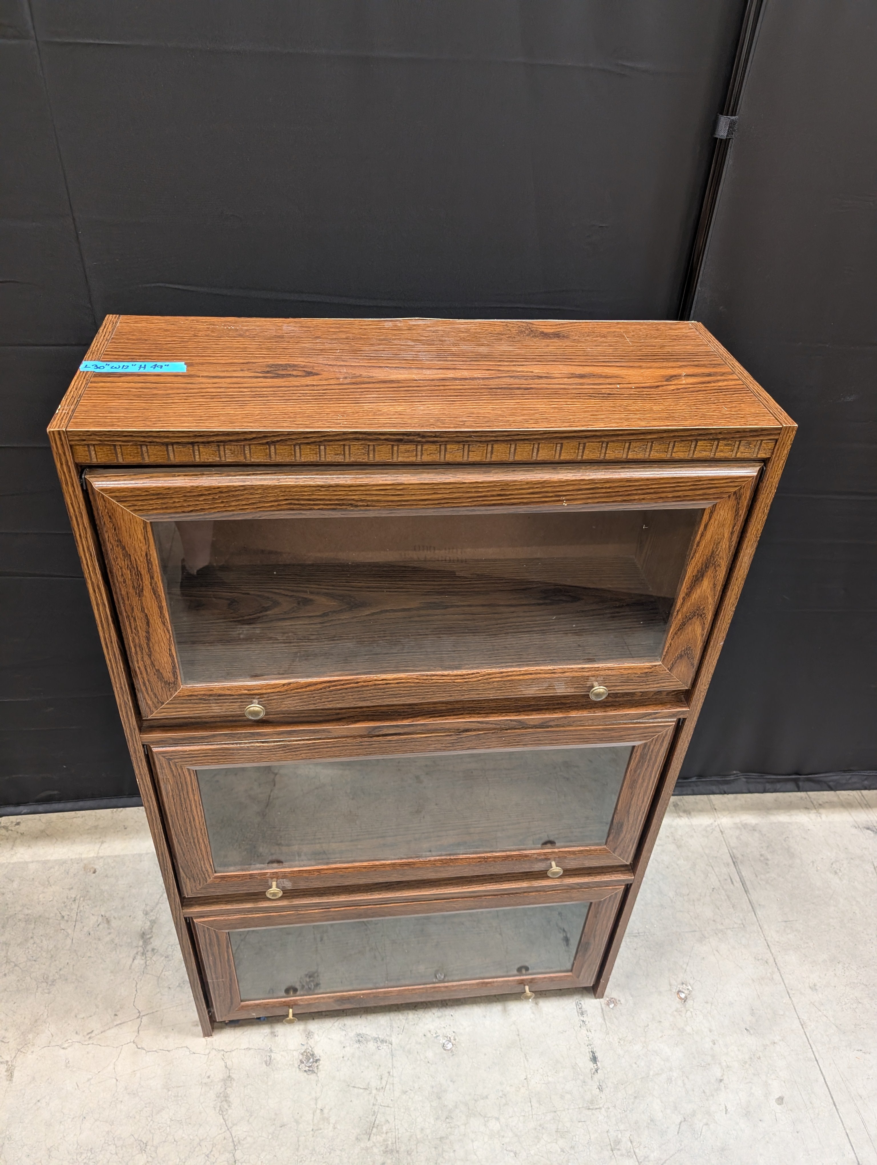 Three-Tier Stacking Oak Barrister Bookcase with Glass Doors