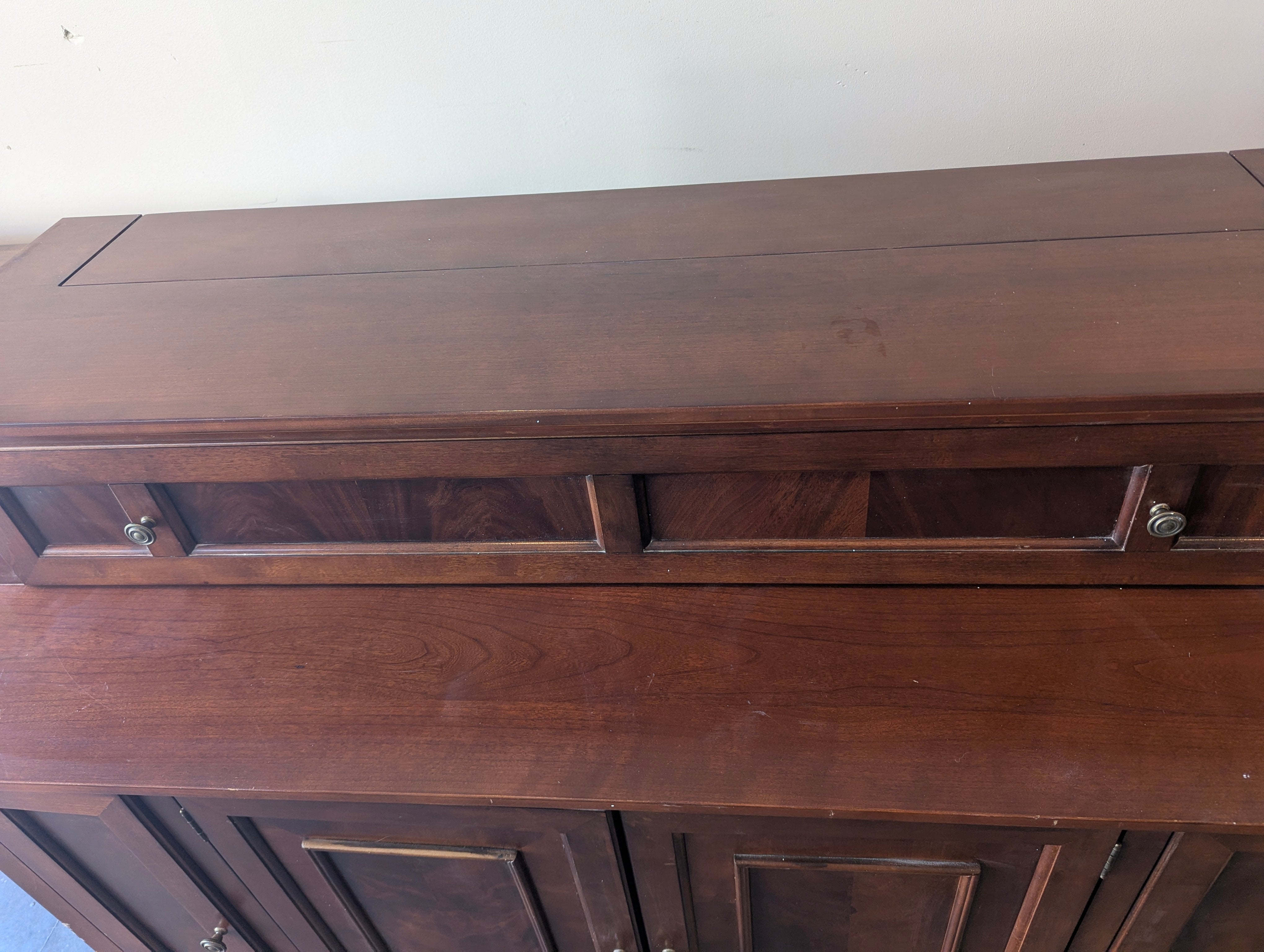Rich Brown Wood Rising TV Stand Cabinet with Drawers